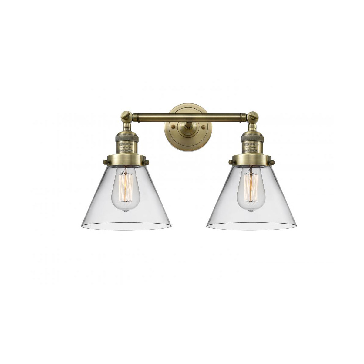 Franklin Restoration Large Cone LED 18 inch Antique Brass Bath Vanity Light Wall Light in Clear Glass, Franklin Restoration
