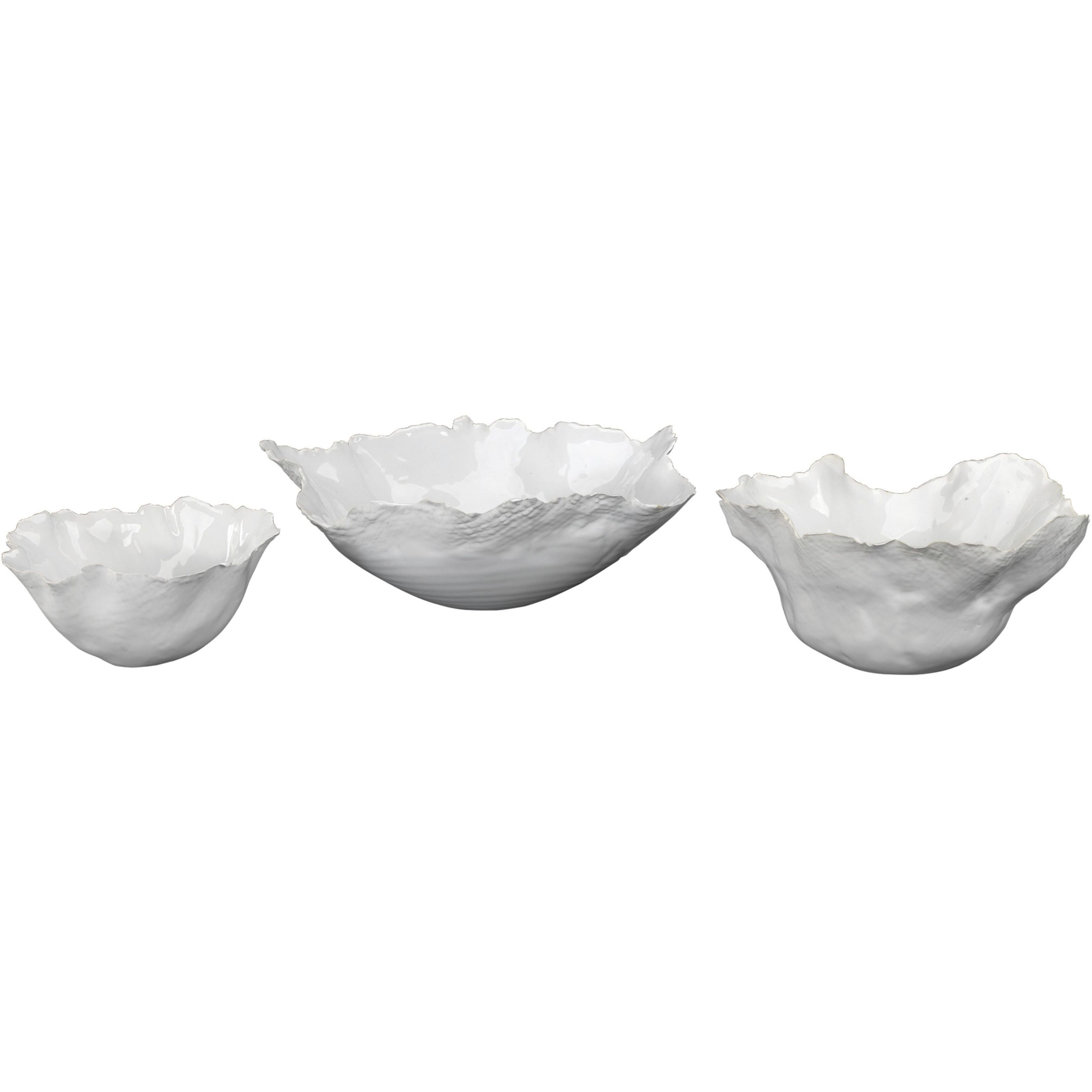 Fleur Ceramic 9.75 X 4 inch Bowls in White Ceramic, Set of 3