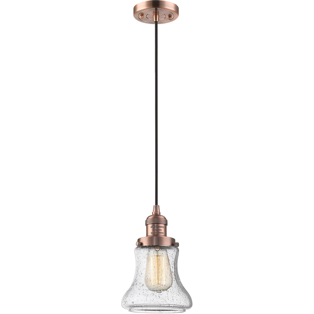 Franklin Restoration Bellmont 1 Light 6 inch Antique Copper Mini Pendant Ceiling Light in Seedy Glass, Franklin Restoration