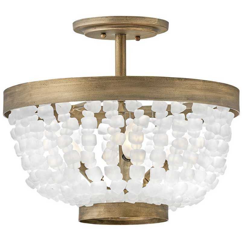 Dune LED 16 inch Burnished Gold Foyer Light Ceiling Light in Soft White Sea Glass, Semi-Flush Mount