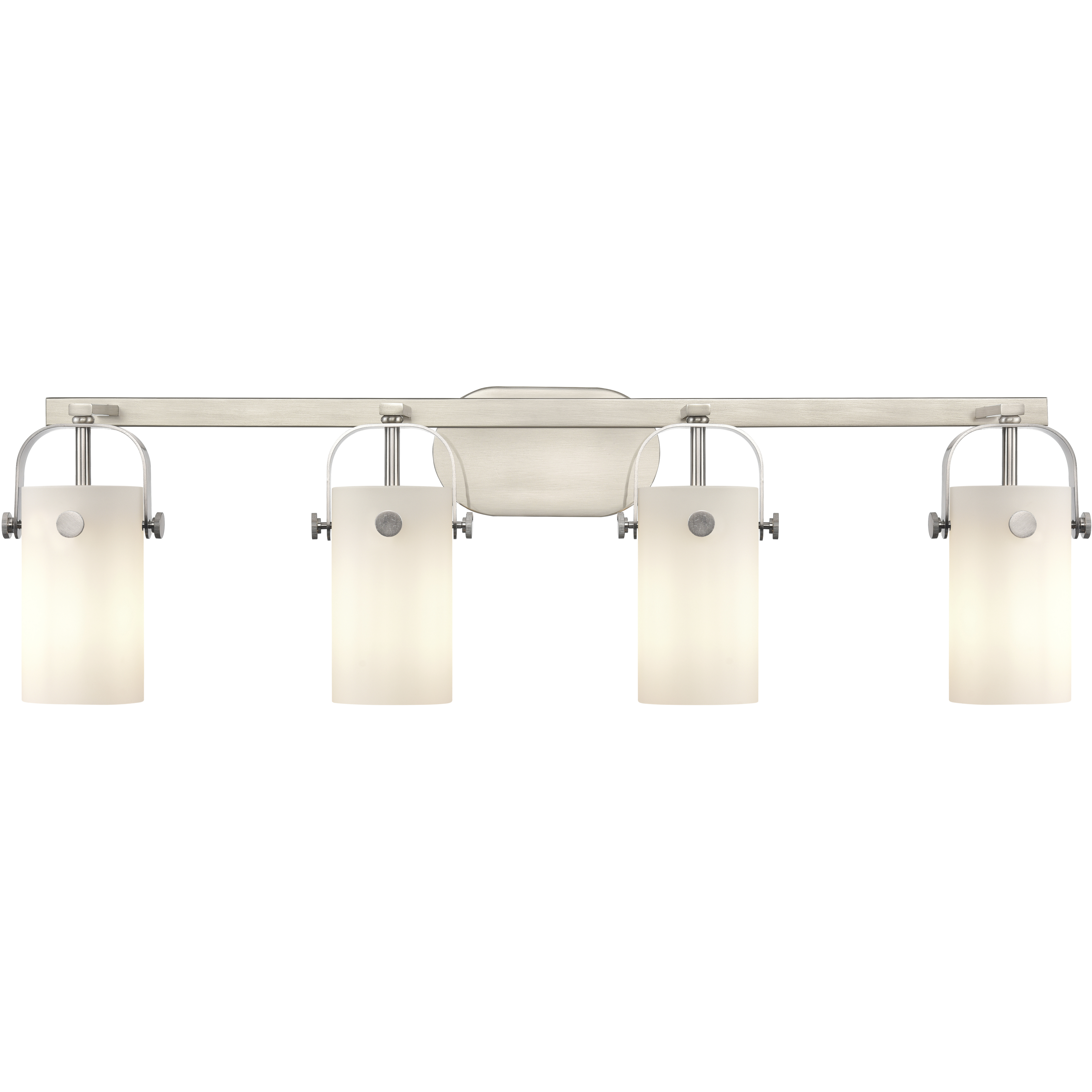 Pilaster II Cylinder 4 Light 34.88 inch Satin Nickel Bath Vanity Light Wall Light in Matte White Glass