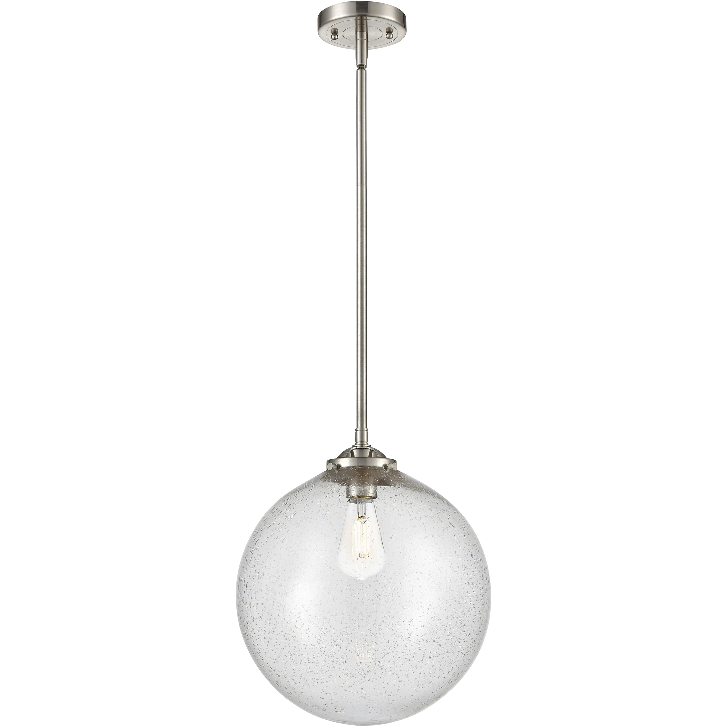 Nouveau Beacon LED 12 inch Brushed Satin Nickel Mini Pendant Ceiling Light in Seedy, Nouveau