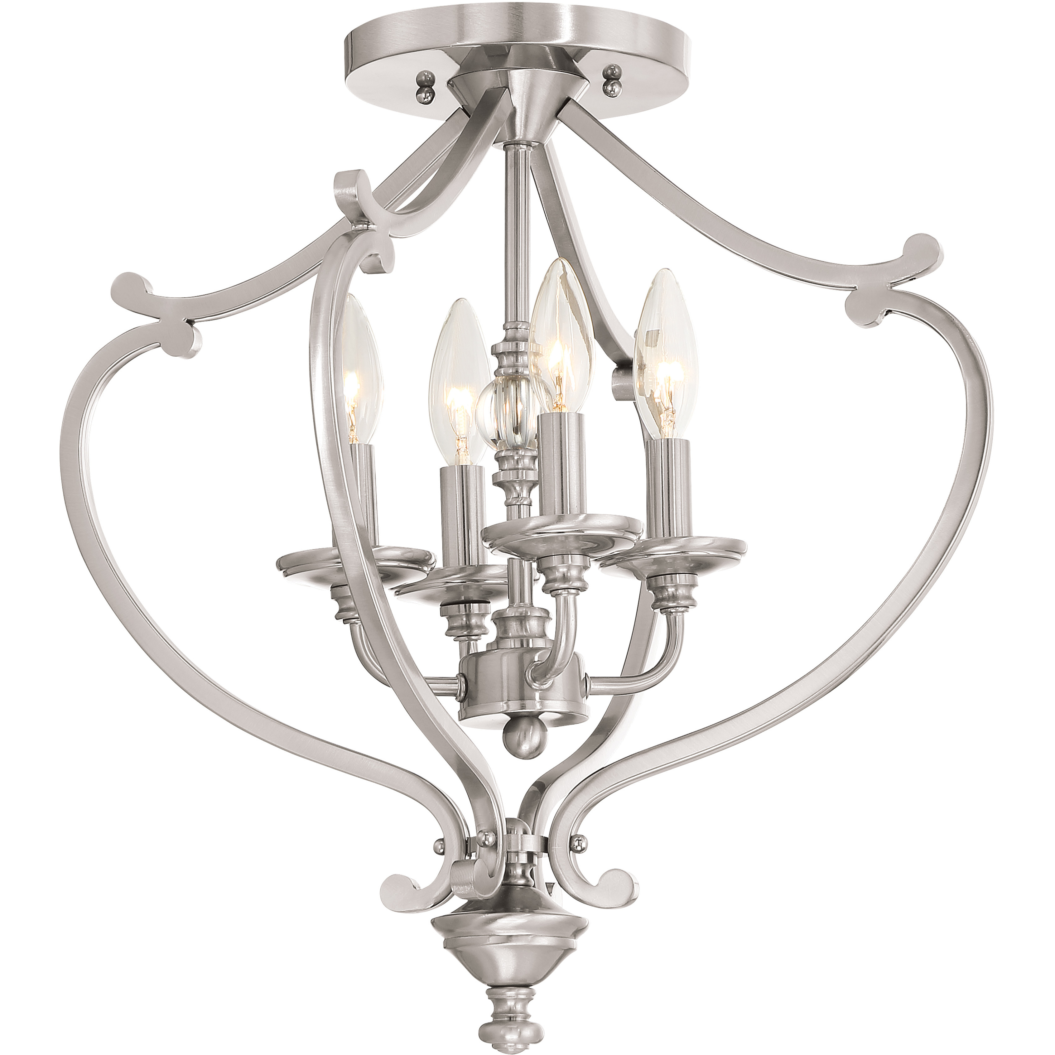 Savannah Row 4 Light 18 inch Brushed Nickel Semi Flush Mount Ceiling Light, Convertible