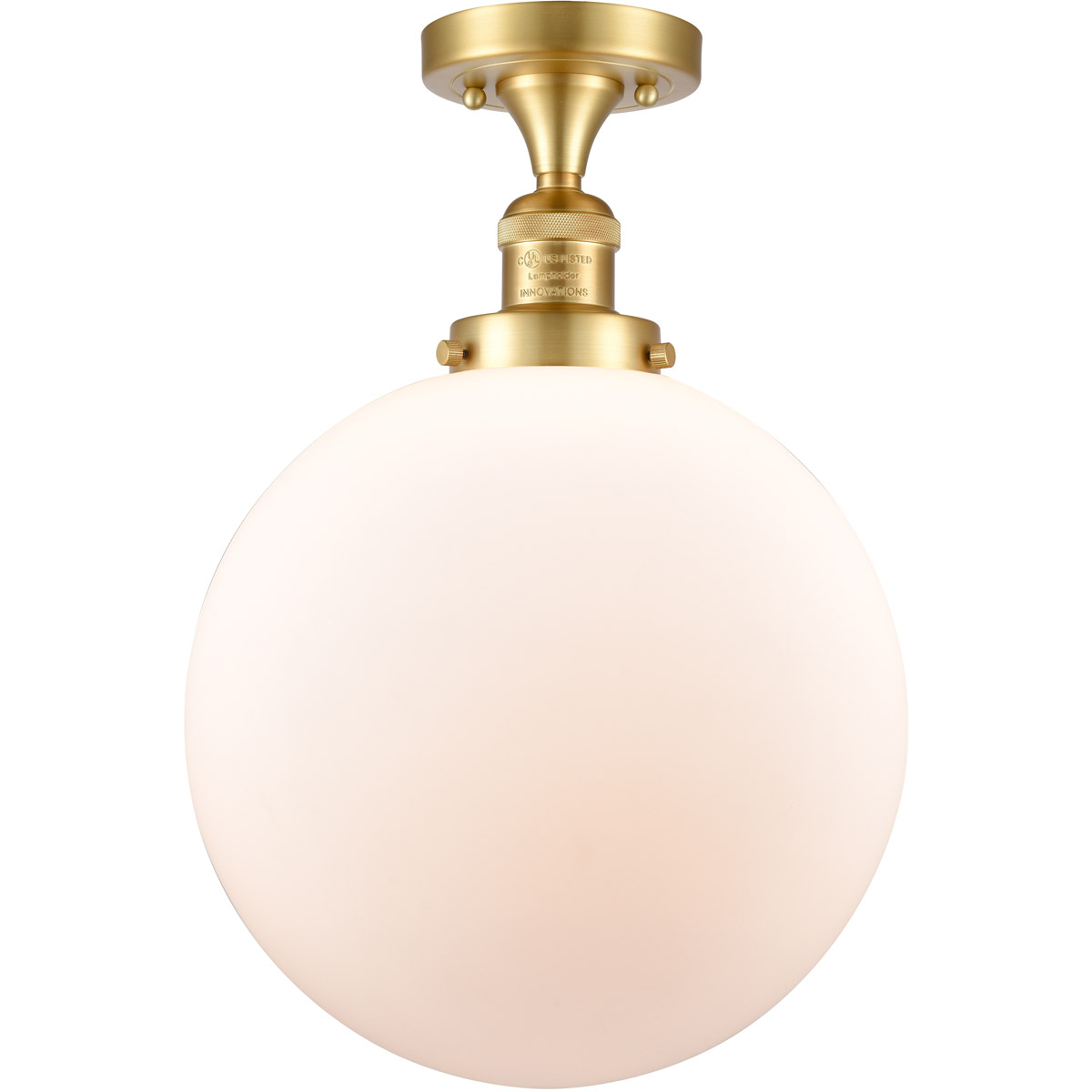 Franklin Restoration XX-Large Beacon LED 12 inch Brushed Brass Semi-Flush Mount Ceiling Light in Matte White Glass, Franklin Restoration