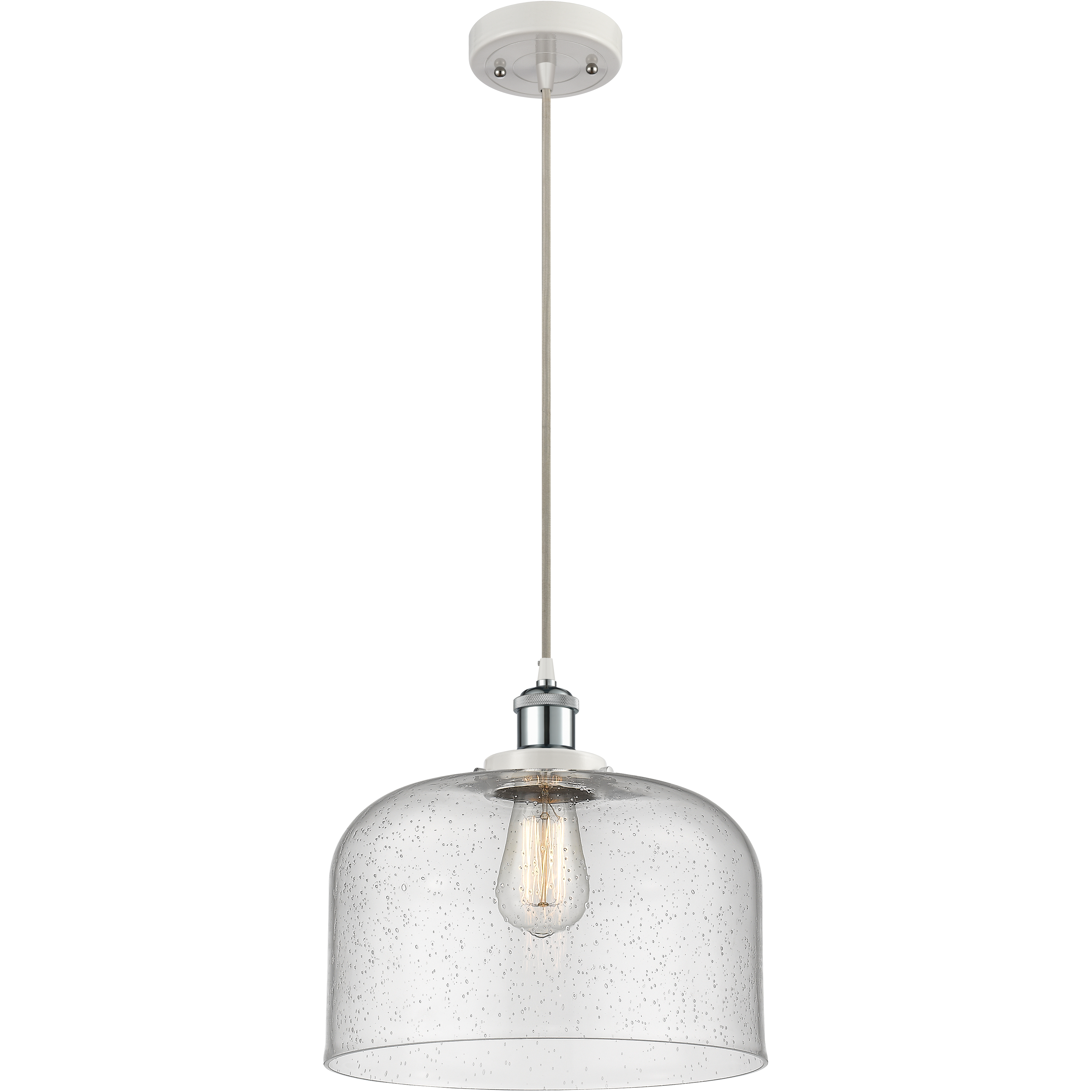 Ballston X-Large Bell 1 Light 12 inch White and Polished Chrome Mini Pendant Ceiling Light in Seedy Glass