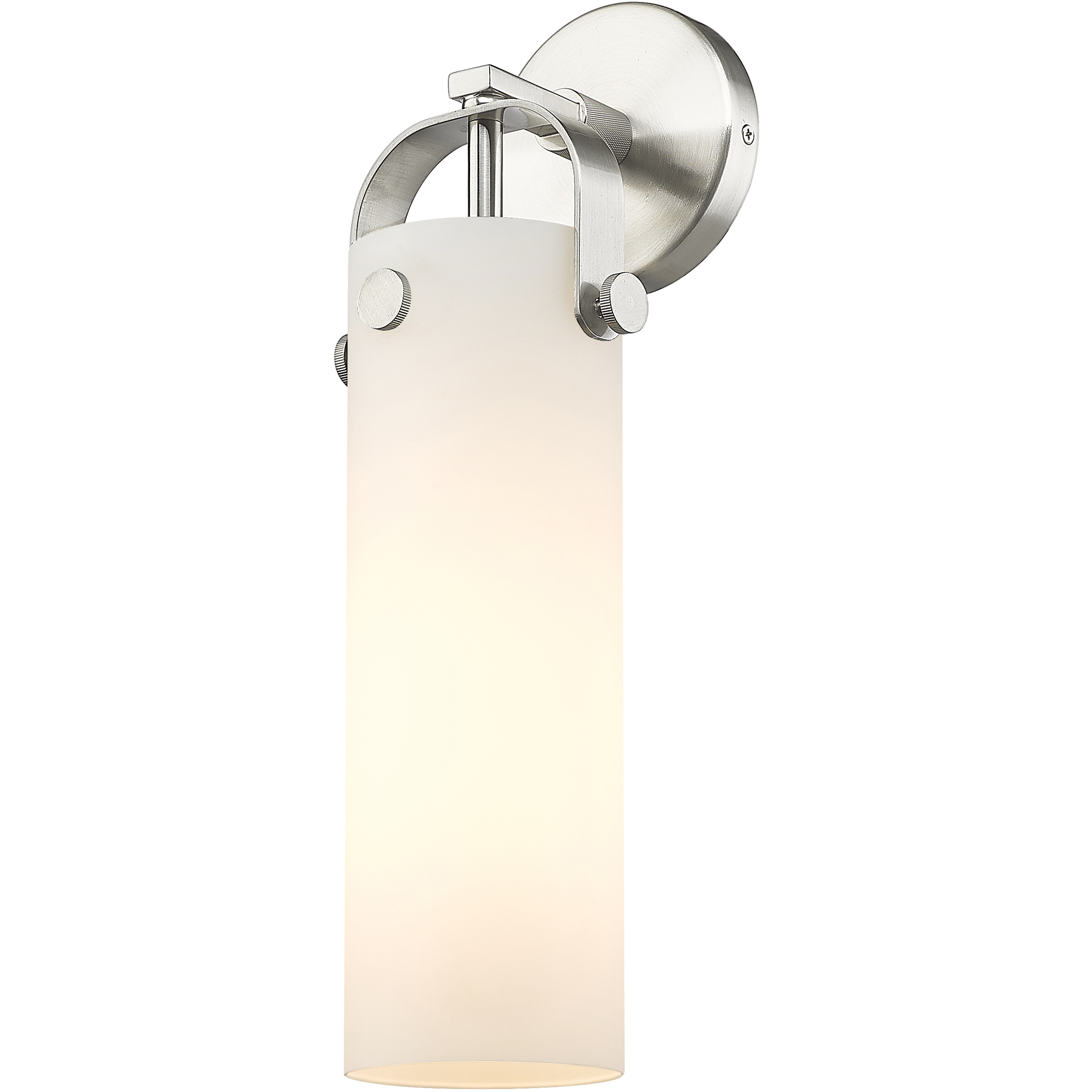 Downtown Urban Pilaster Armed Sconce Wall Light in Satin Nickel, Matte White
