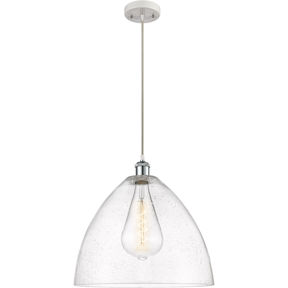 Ballston Dome 1 Light 16 inch White and Polished Chrome Pendant Ceiling Light in Seedy Glass