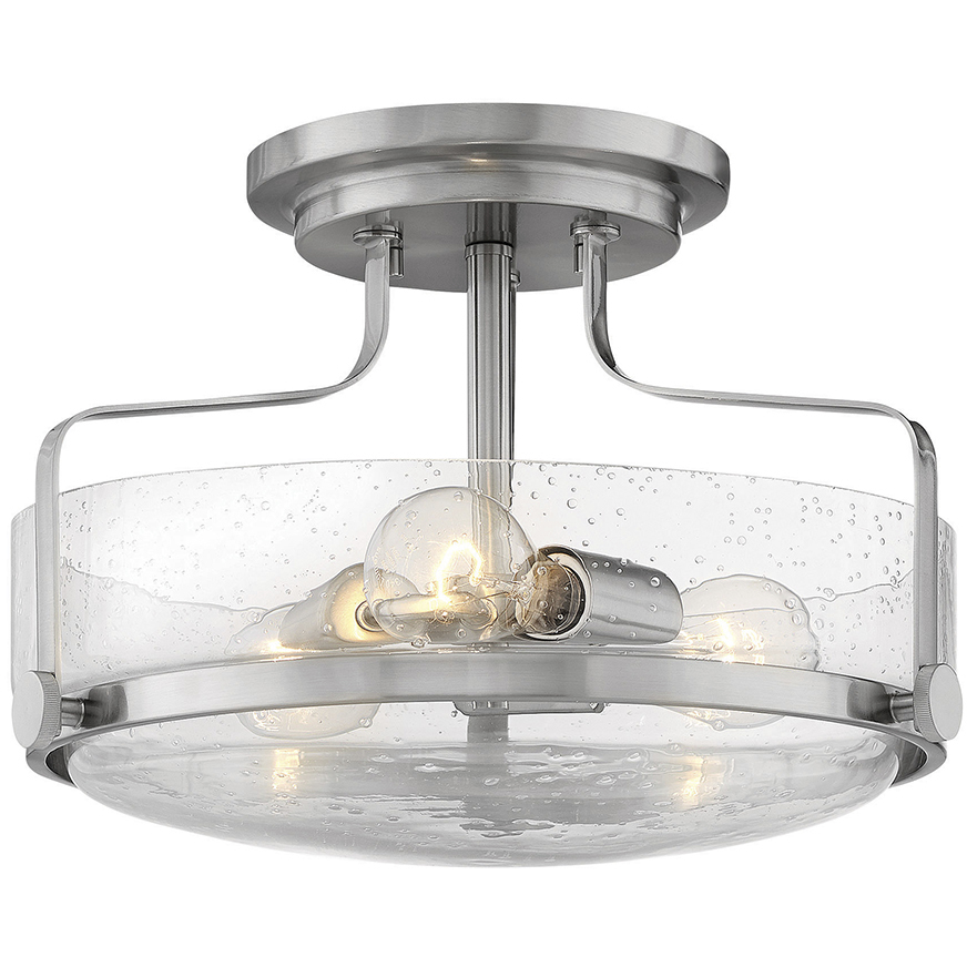 Harper 3 Light 14.5 inch Brushed Nickel Indoor Semi-Flush Mount Ceiling Light in Clear Seedy