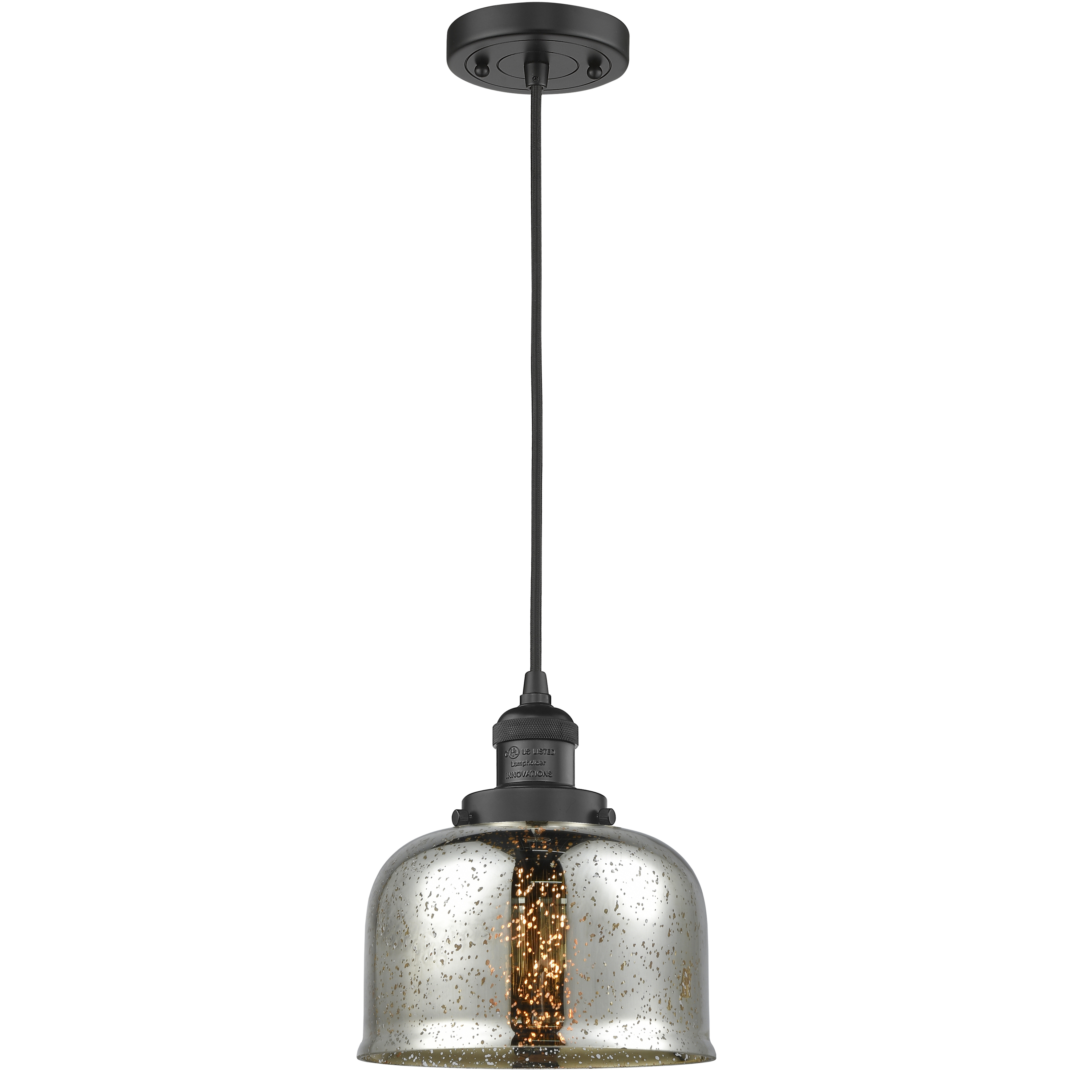 Franklin Restoration Bell 1 Light 8 inch Matte Black Mini Pendant Ceiling Light in Incandescent, Silver Plated Mercury, Franklin Restoration