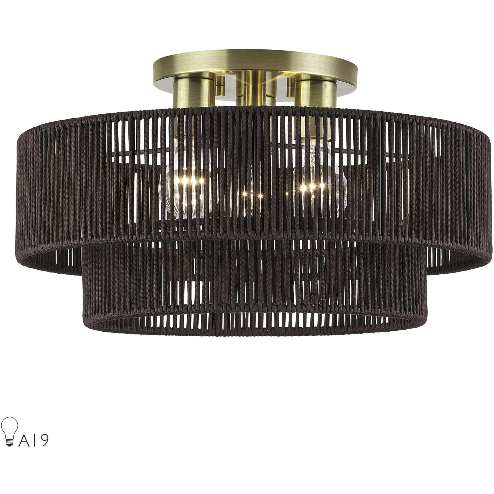 Acordia 3 Light 18 inch Antique Brass Large Semi-Flush Ceiling Light, Large