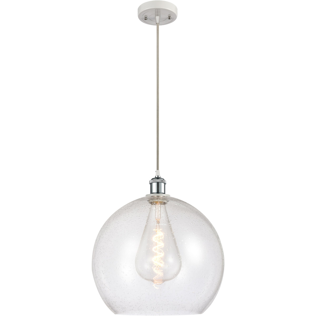 Ballston Athens LED 13.75 inch White and Polished Chrome Pendant Ceiling Light in Seedy Glass, Silver