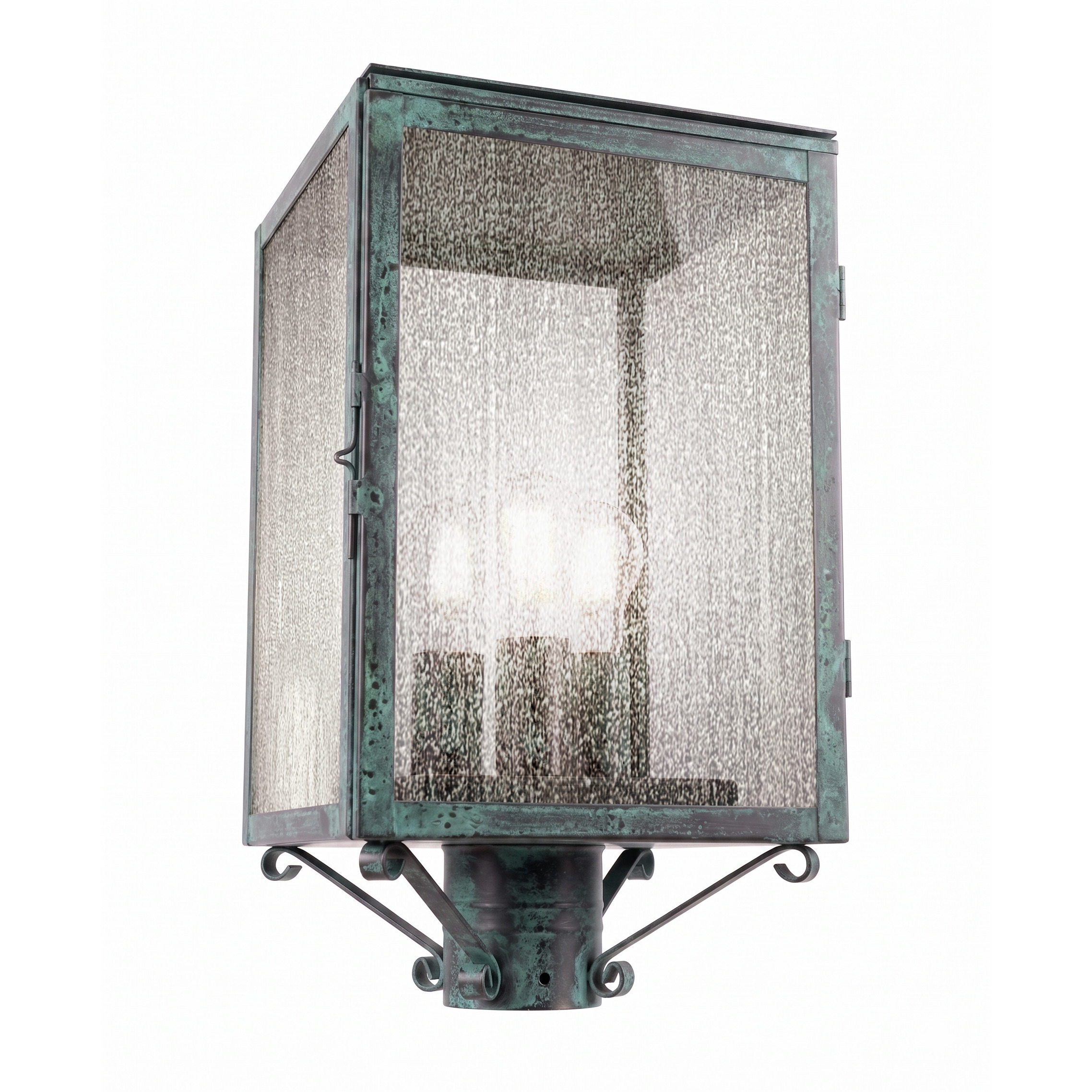 Westbrook 3 Light 17.5 inch Verde Green Post Lantern in Seedy Glass, Brass Traditions by InnovationsLighting