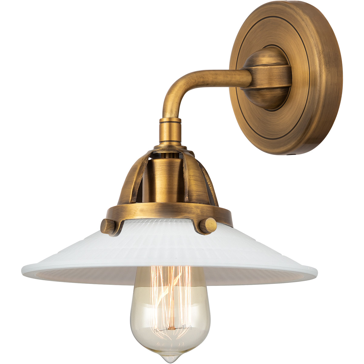Nouveau 2 Halophane LED 9 inch Brushed Brass Sconce Wall Light in Matte White Halophane Glass