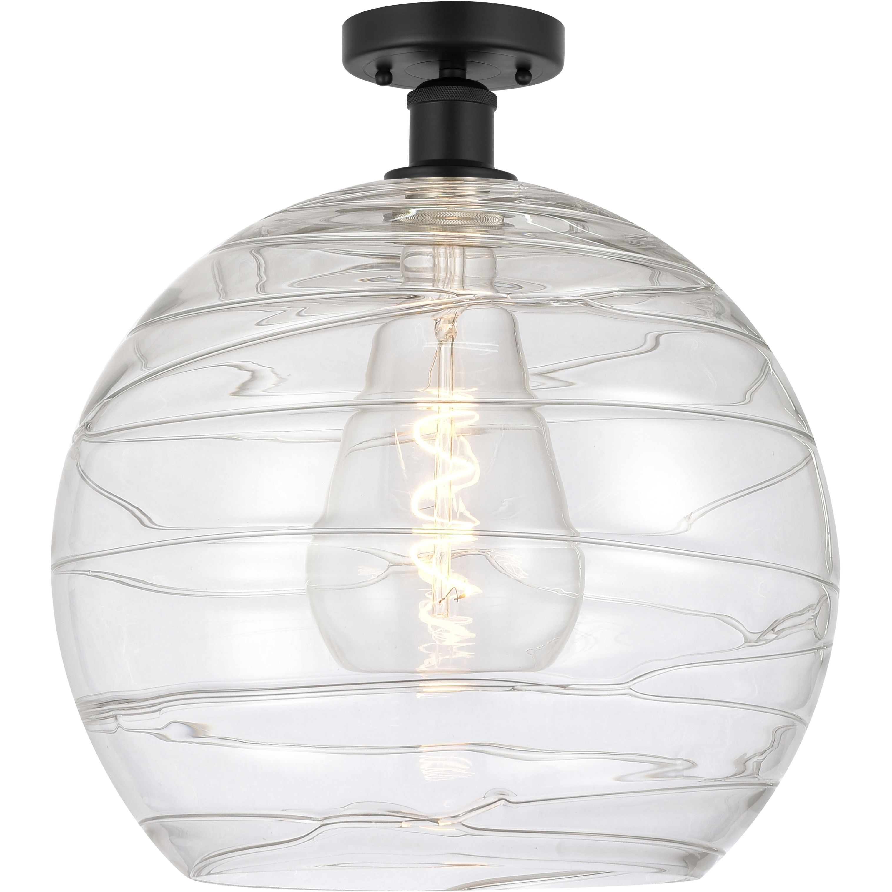 Edison Athens Deco Swirl 1 Light 13 inch Matte Black Semi-Flush Mount Ceiling Light