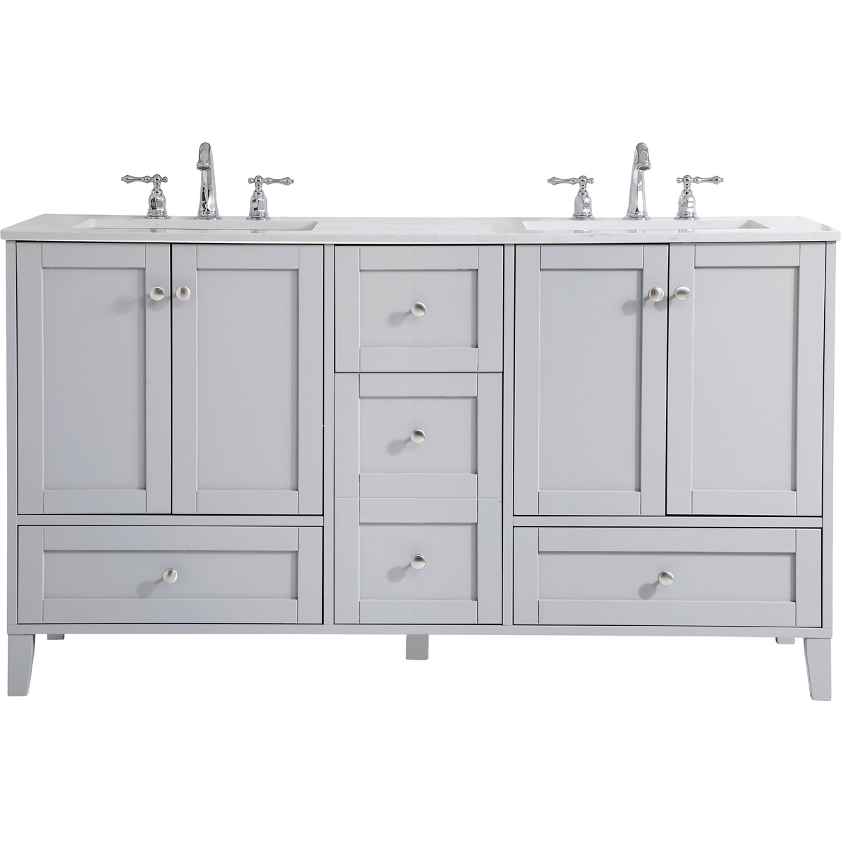 Sommerville 60 X 22 X 34 inch Grey and Brushed Nickel with Calacatta Quartz Vanity Sink Set in Gray