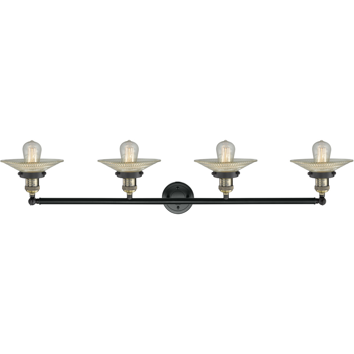 Franklin Restoration Halophane LED 45 inch Black Antique Brass Bath Vanity Light Wall Light in Clear Halophane Glass, Franklin Restoration
