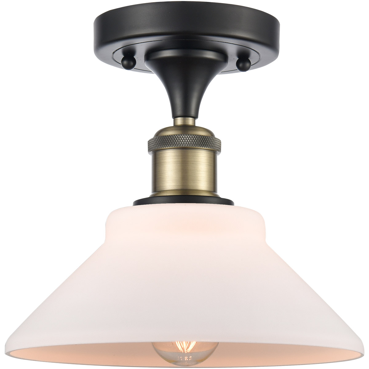 Ballston Orwell LED 8 inch Black Antique Brass Semi-Flush Mount Ceiling Light in Matte White Glass, Ballston