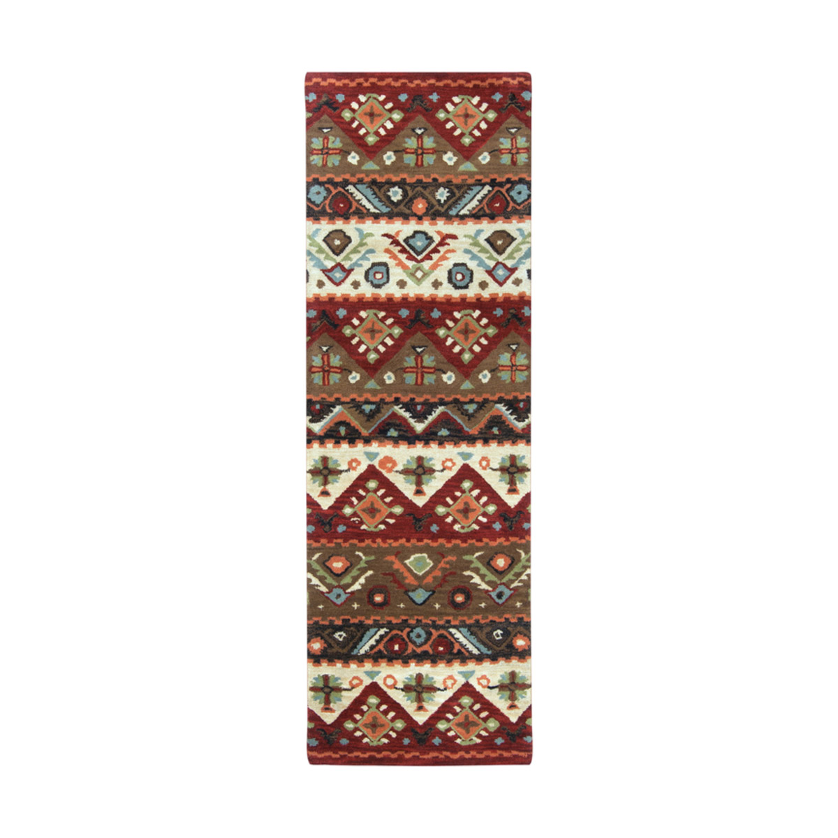 Creed 96 X 30 inch Dark Red/Dark Brown/Beige/Burnt Orange/Black Rugs, Wool
