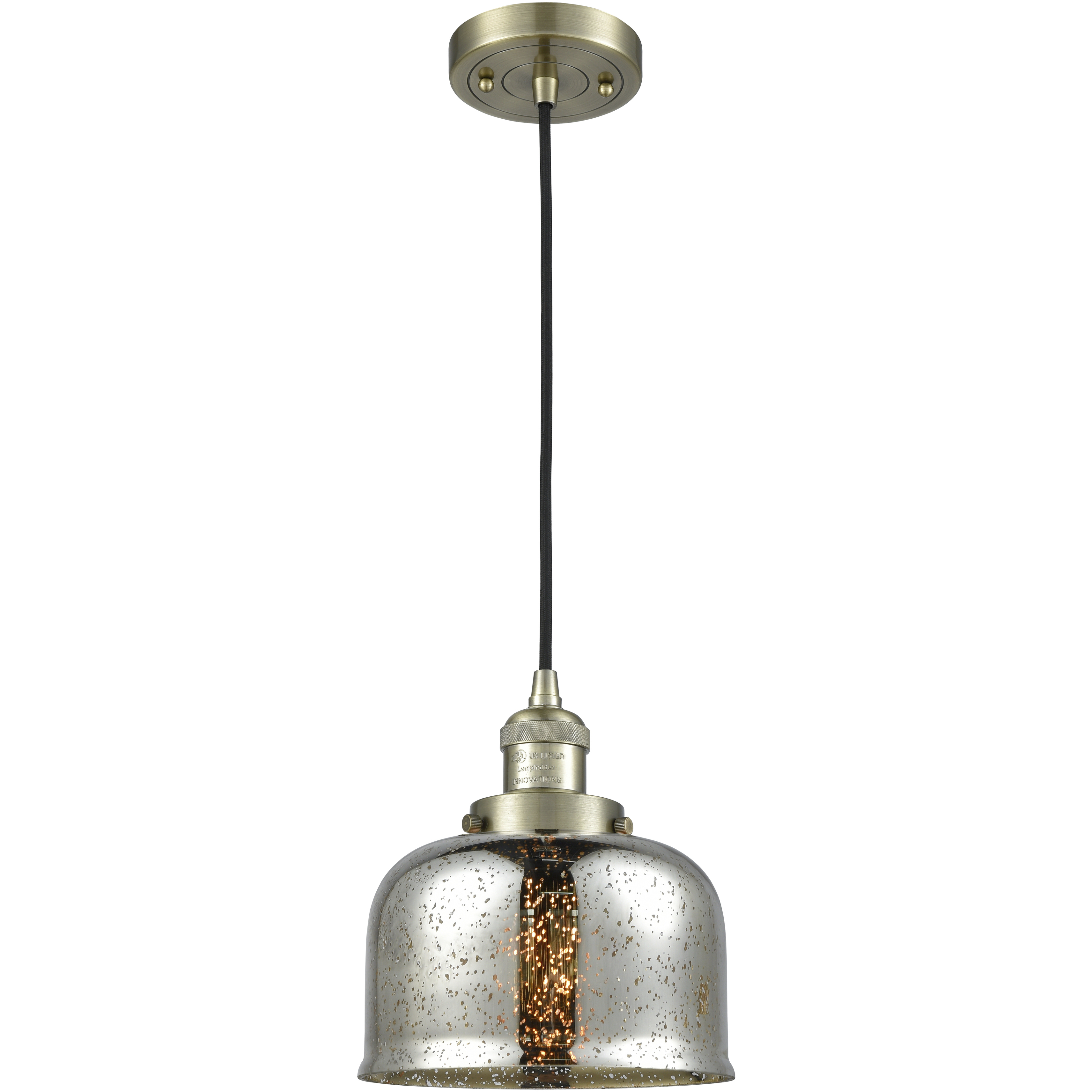 Franklin Restoration Bell 1 Light 8 inch Antique Brass Mini Pendant Ceiling Light in Incandescent, Silver Plated Mercury, Franklin Restoration
