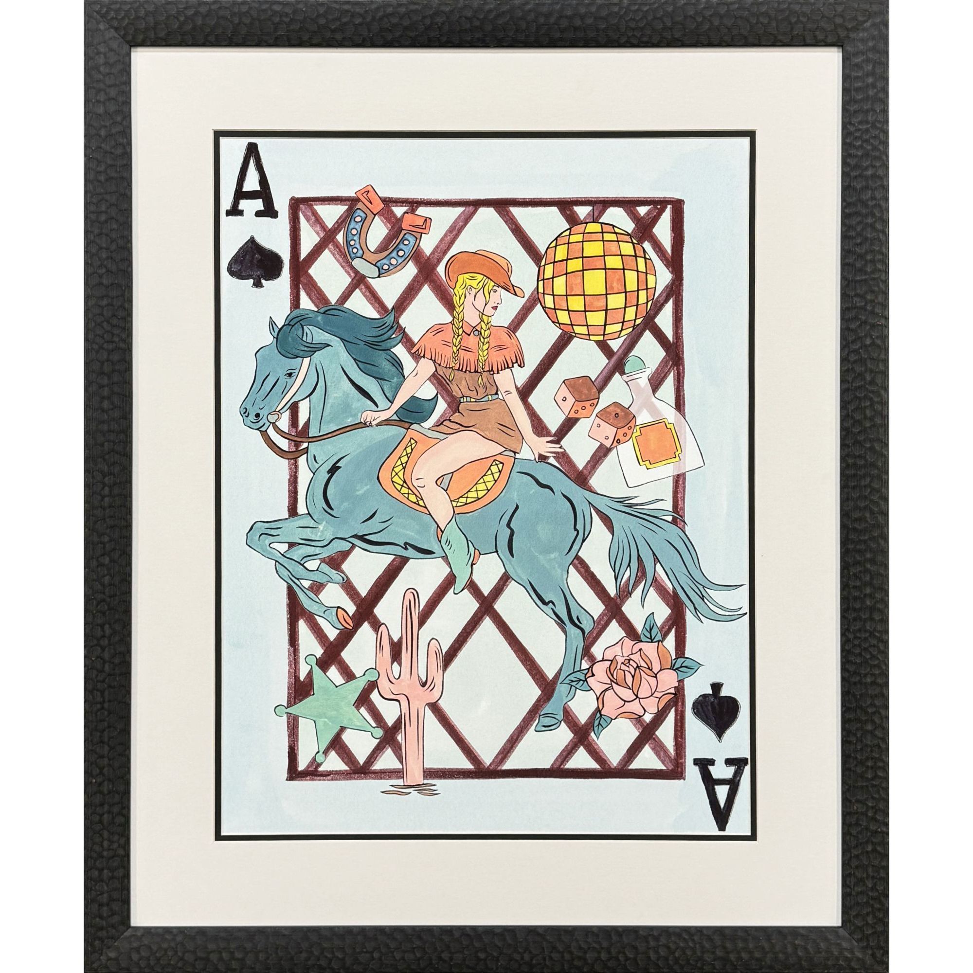 Range Rider Brown and Blue and Red Framed Art