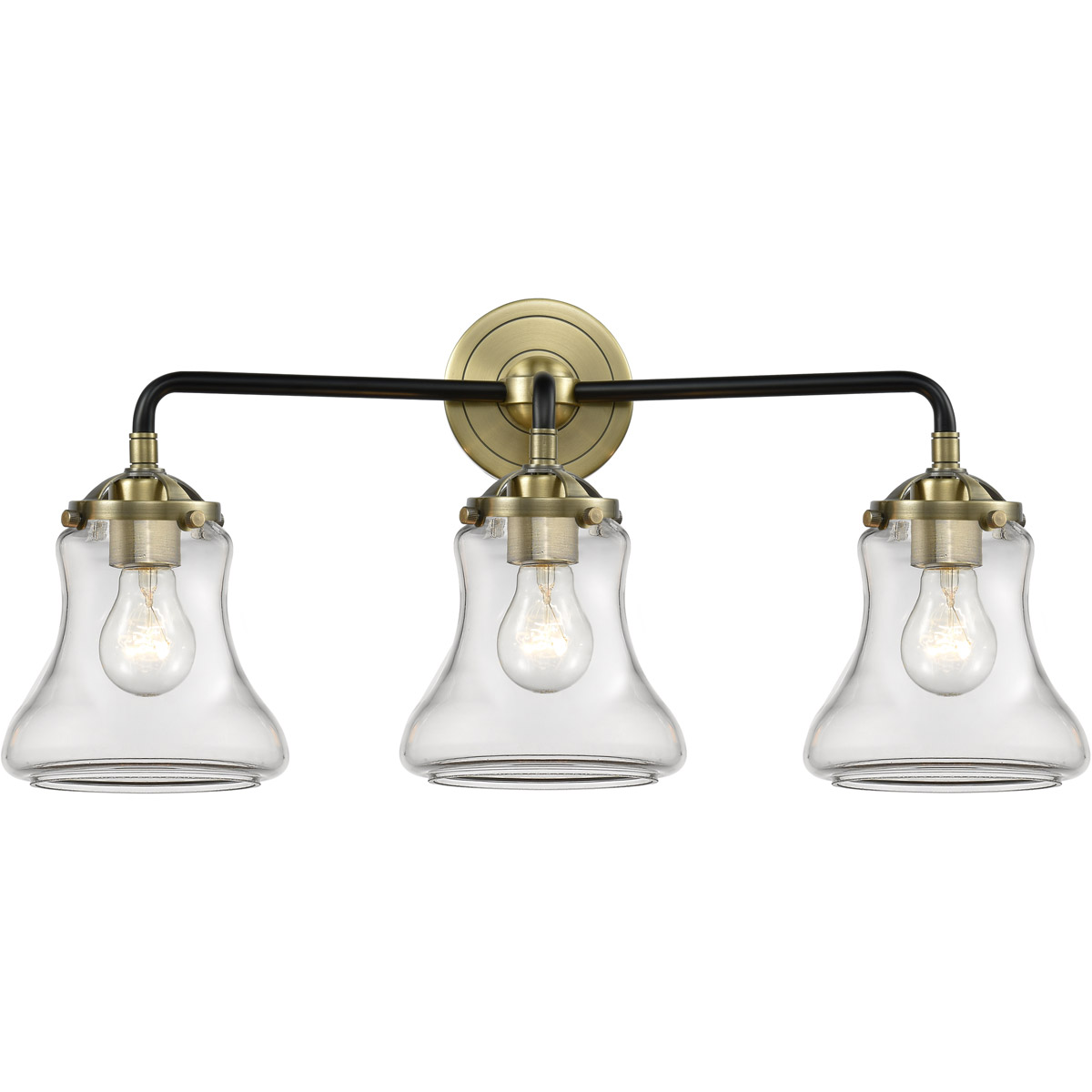 Nouveau Bellmont 3 Light 24 inch Black Antique Brass Bath Vanity Light Wall Light in Clear Glass, Nouveau