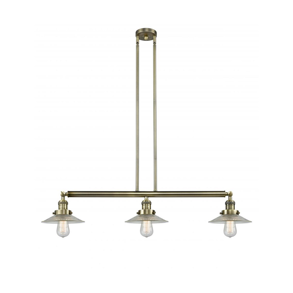 Franklin Restoration Halophane 3 Light 41 inch Antique Brass Island Light Ceiling Light in Incandescent, Clear Halophane Glass, Franklin Restoration