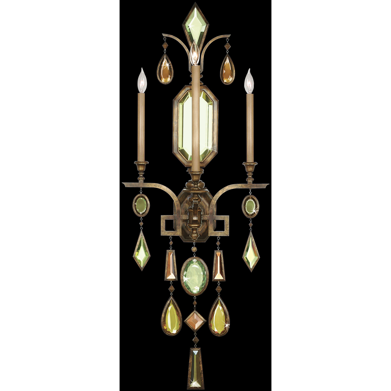 Encased Gems Sconce Wall Light in Bronze, Multi-Colored Crystal
