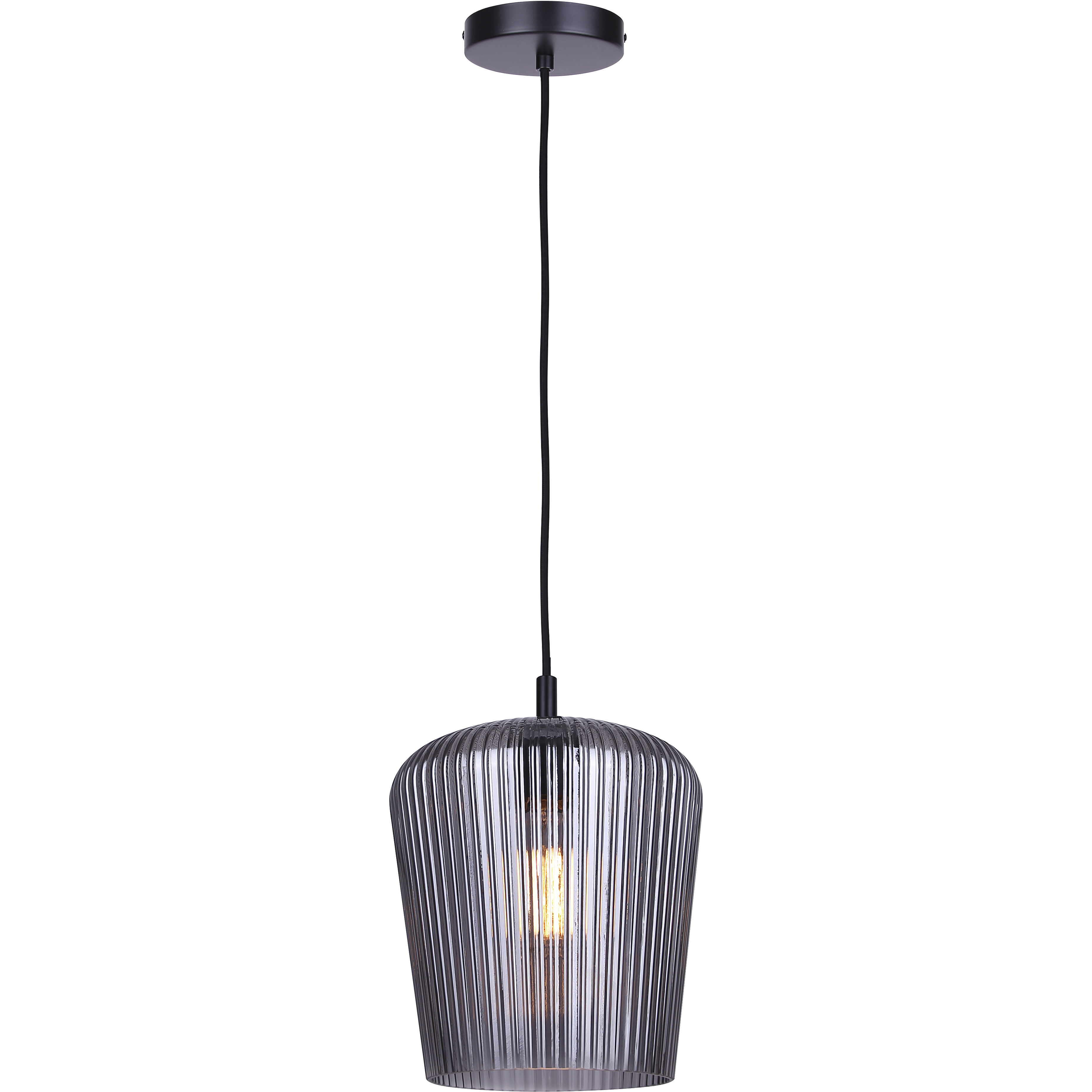 Leandro 1 Light 9 inch Matte Black Corded Pendant Ceiling Light in Smoked Ribbed Glass
