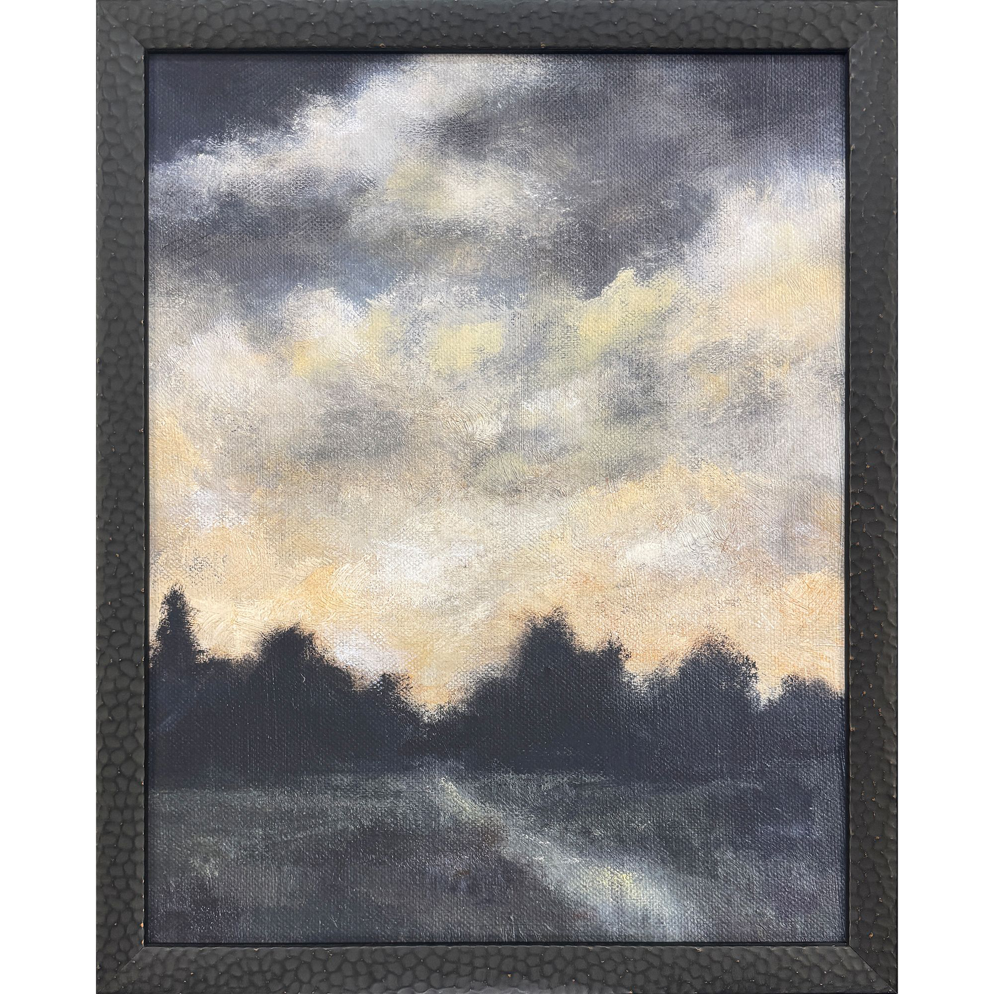 Tumultuous Sombre Blue and Beige and Gray Framed Art