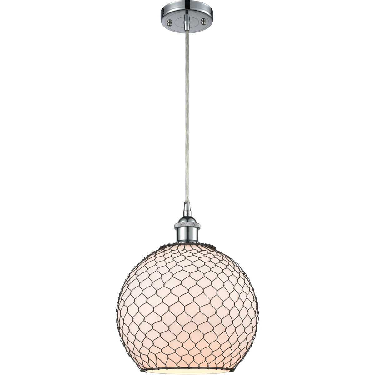 Ballston Large Farmhouse Chicken Wire LED 10 inch Polished Chrome Mini Pendant Ceiling Light, Ballston