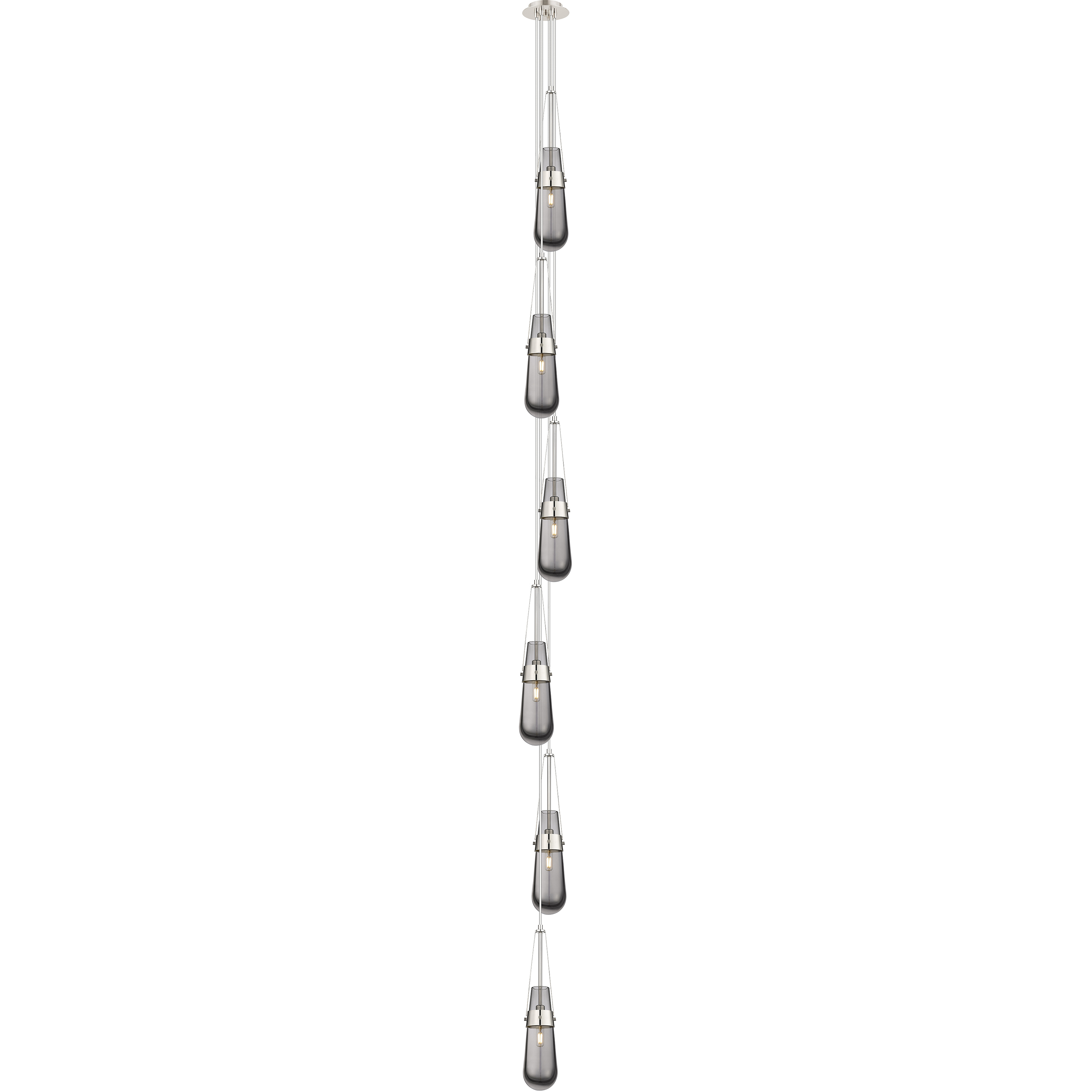 Milan 6 Light 6.38 inch Polished Nickel Multi Pendant Ceiling Light in Light Smoke Glass, Cord Hung
