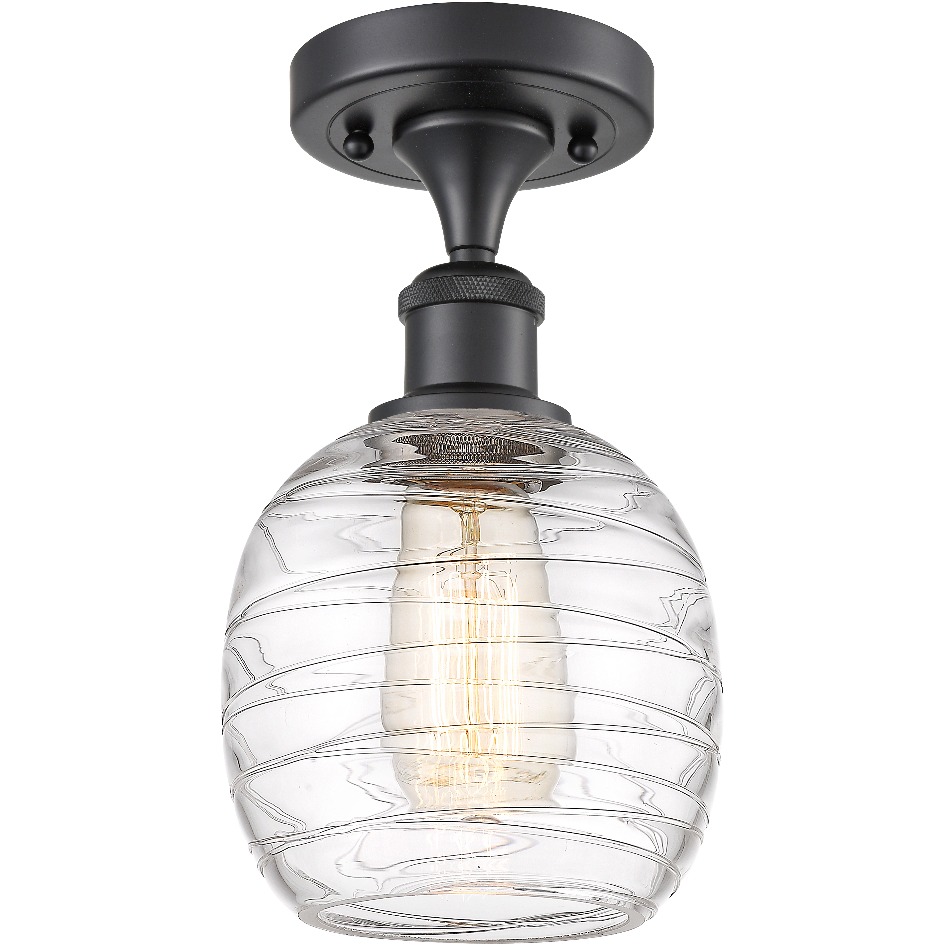 Edison Belfast 1 Light 6 inch Matte Black Semi-Flush Mount Ceiling Light in Deco Swirl Glass