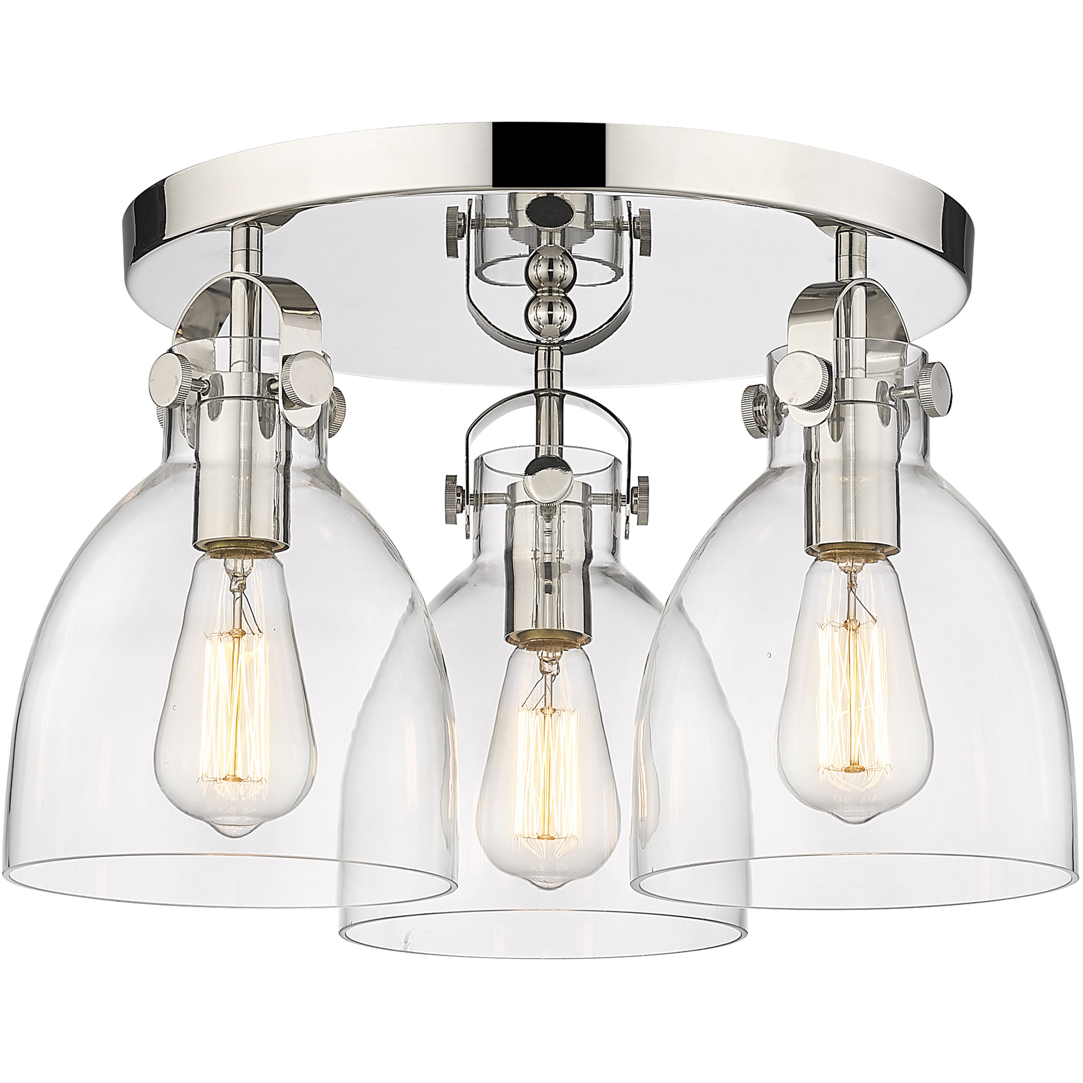 Newton Bell 3 Light 19.63 inch Polished Nickel Flush Mount Ceiling Light in Clear Glass