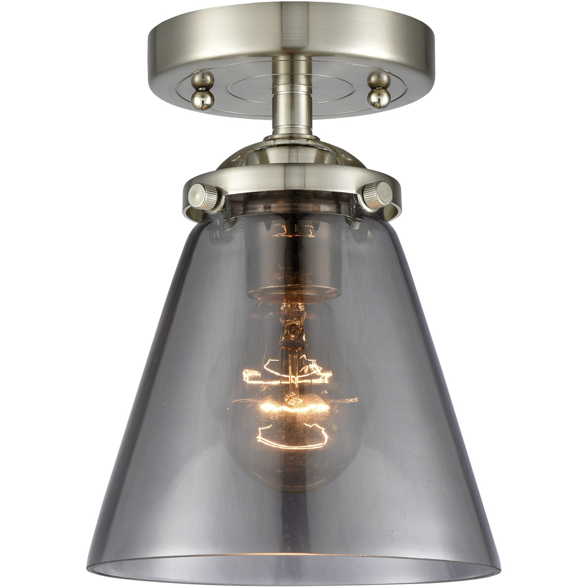 Nouveau Small Cone 1 Light 6 inch Brushed Satin Nickel Semi-Flush Mount Ceiling Light in Plated Smoke Glass, Nouveau