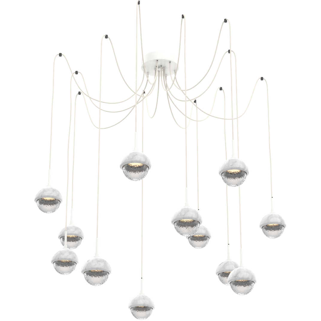Cabochon LED 14.1 inch Salt White with White Marble Swag Multi-Pendant Ceiling Light in 3000K LED, Clear