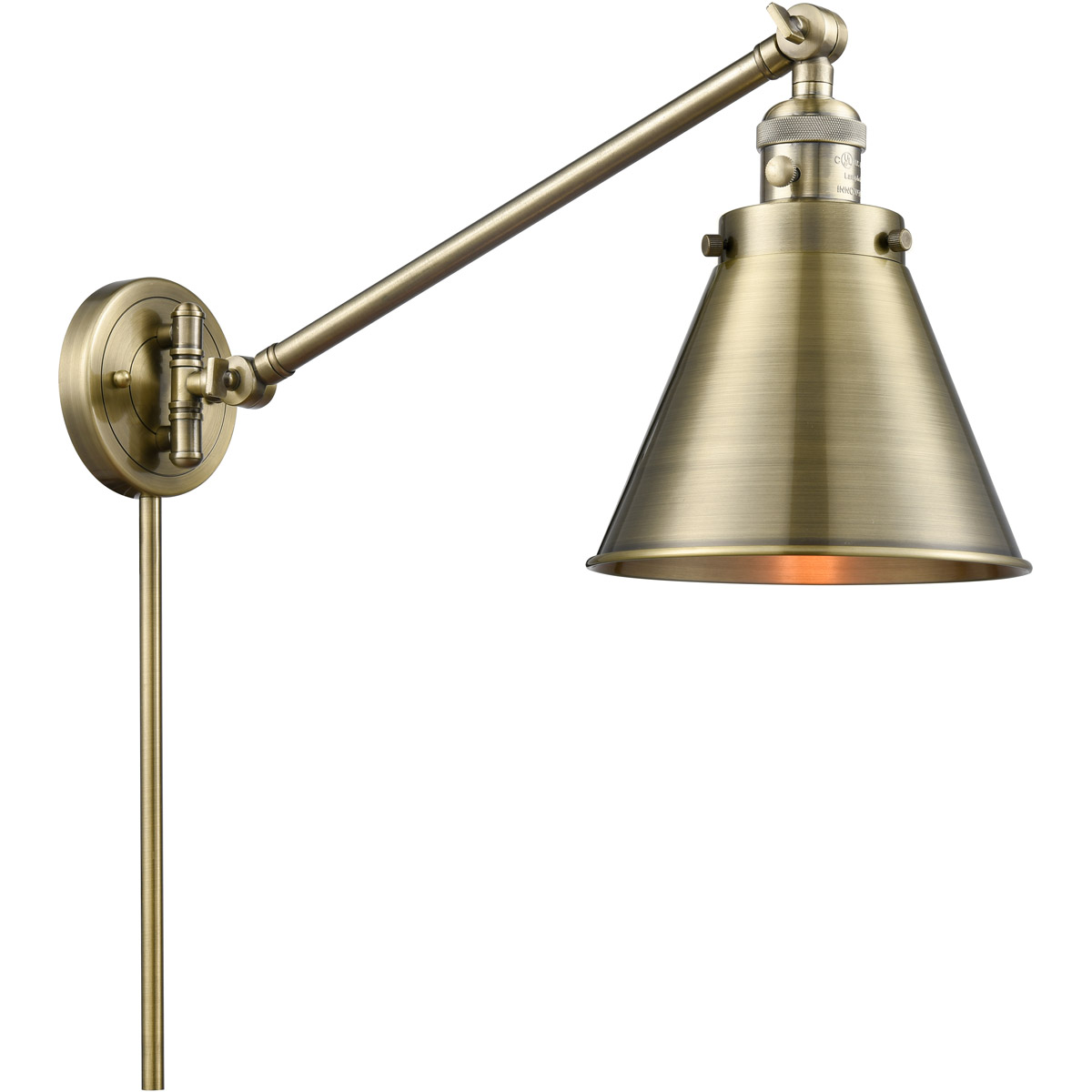 Appalachian 18 inch 60.00 watt Antique Brass Swing Arm Wall Light, Franklin Restoration