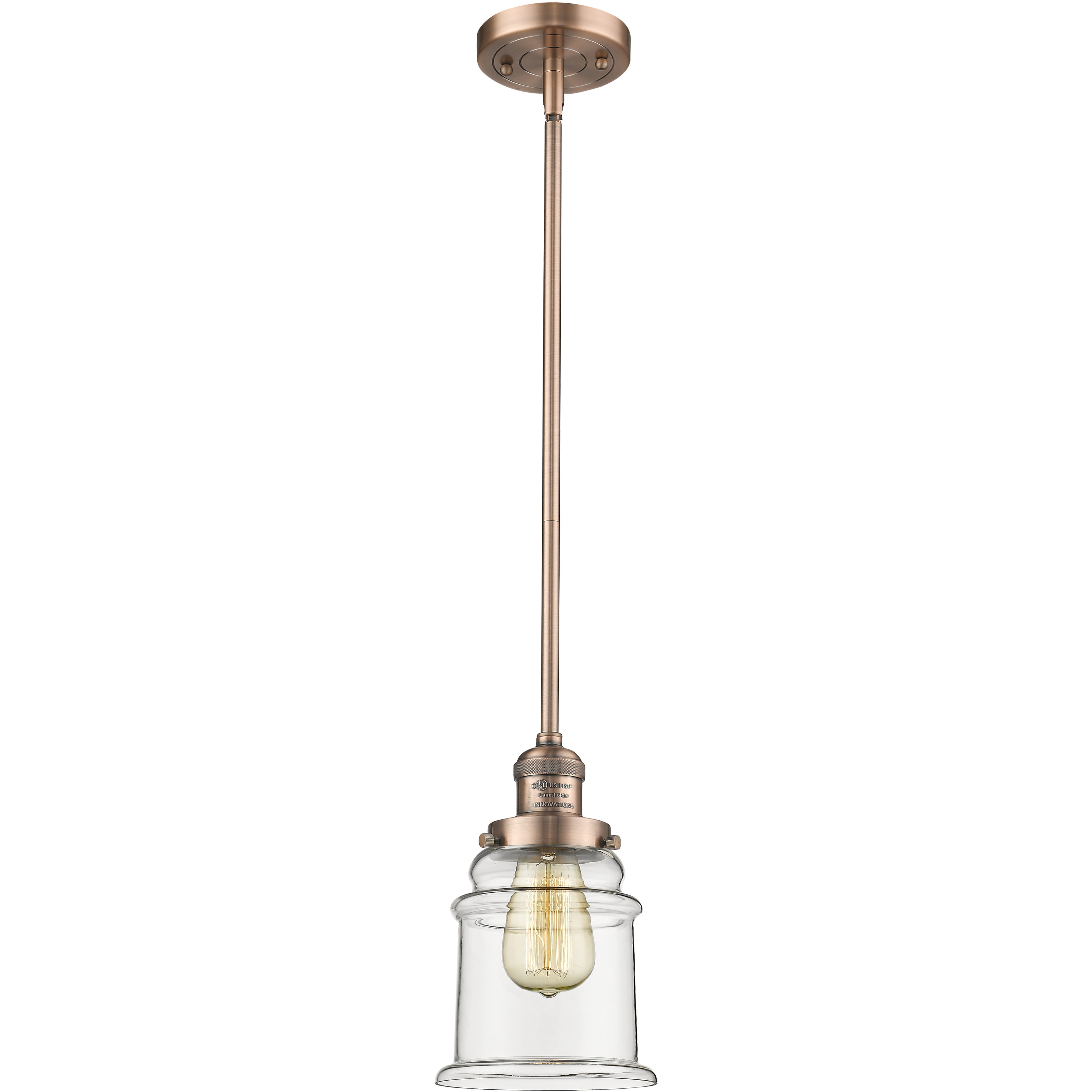 Franklin Restoration Canton 1 Light 6.5 inch Antique Copper Mini Pendant Ceiling Light in Incandescent, Clear, Franklin Restoration