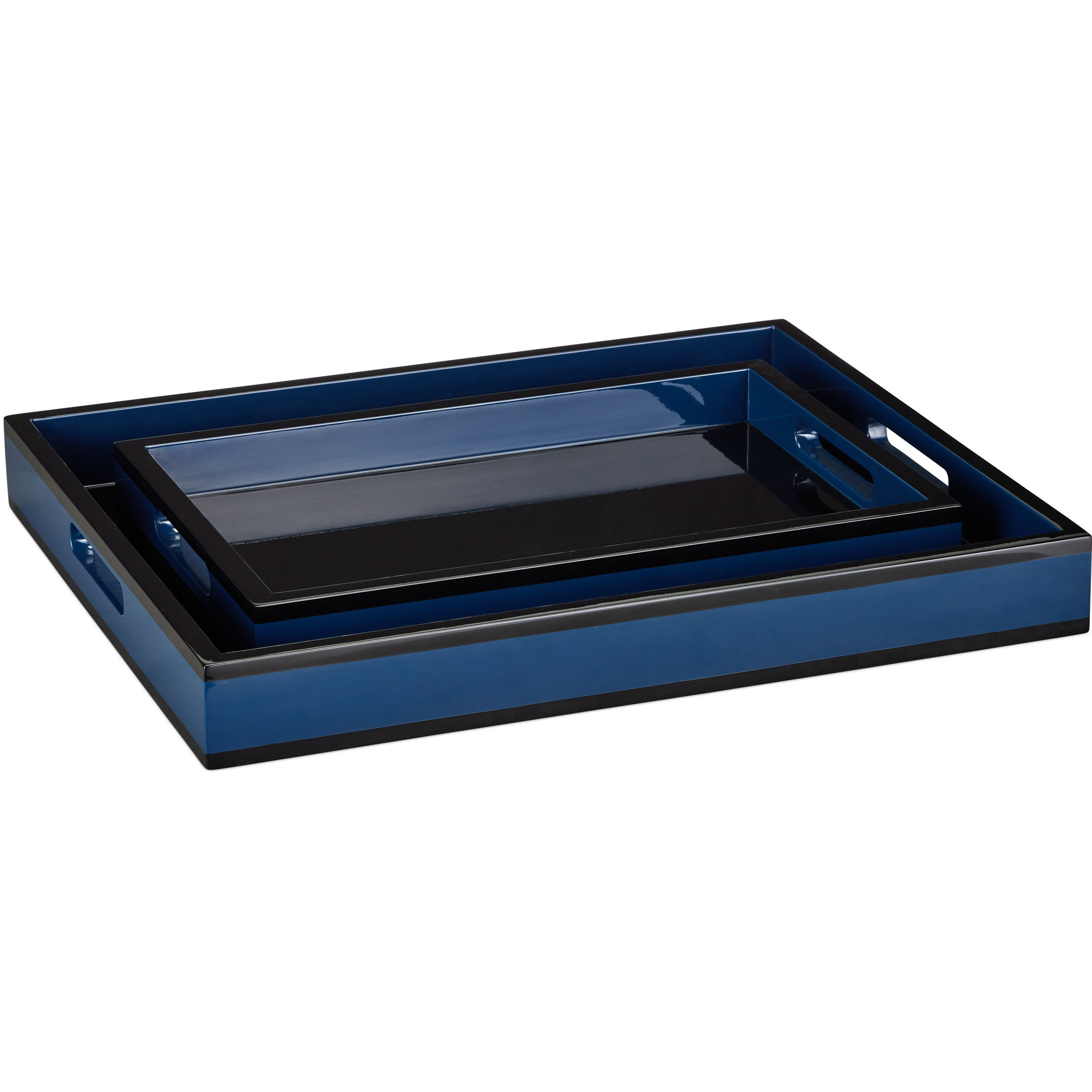 Navy Lacquer Navy and Black Trays, Set of 2