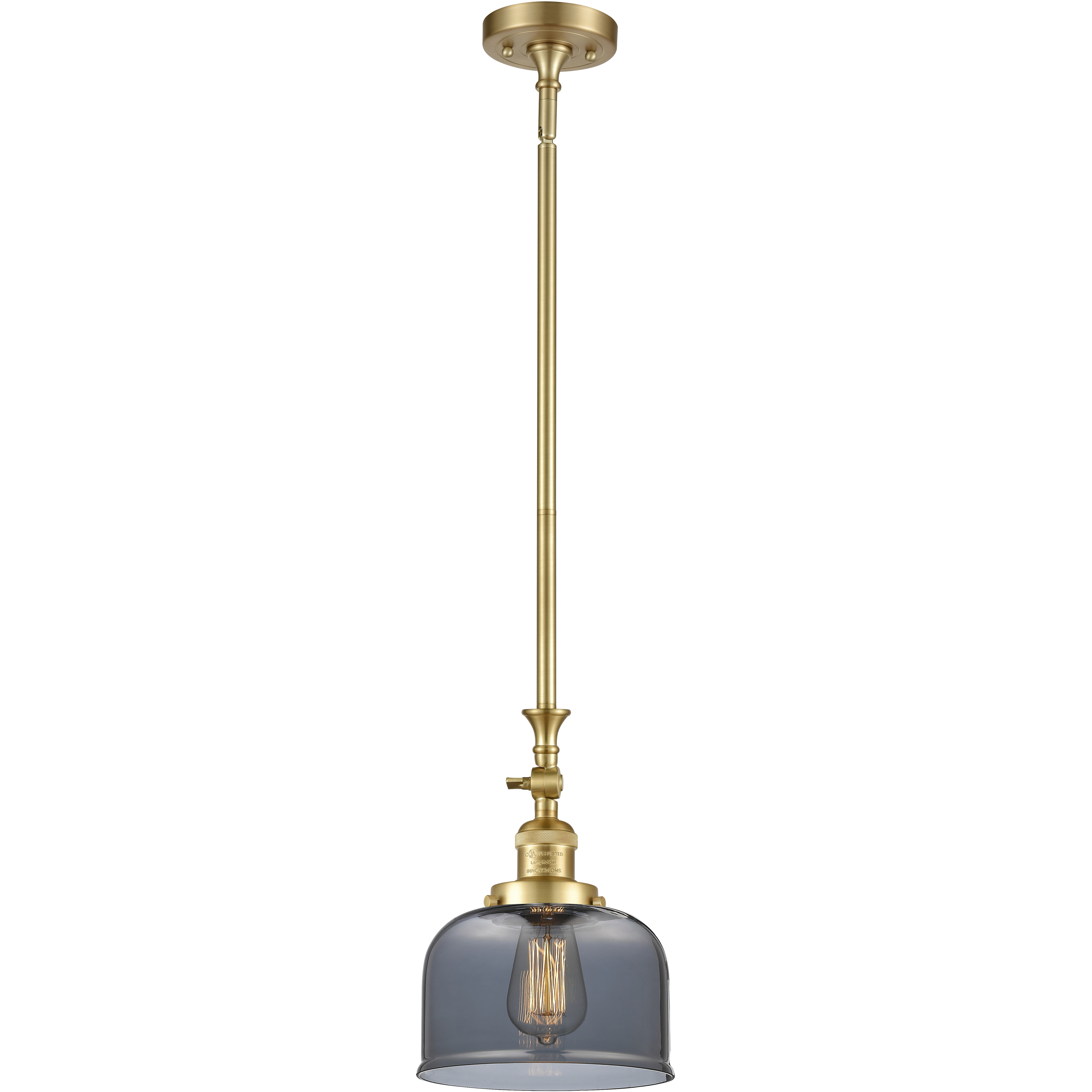 Franklin Restoration Bell LED 8 inch Satin Gold Mini Pendant Ceiling Light in Light Smoke Glass, Franklin Restoration