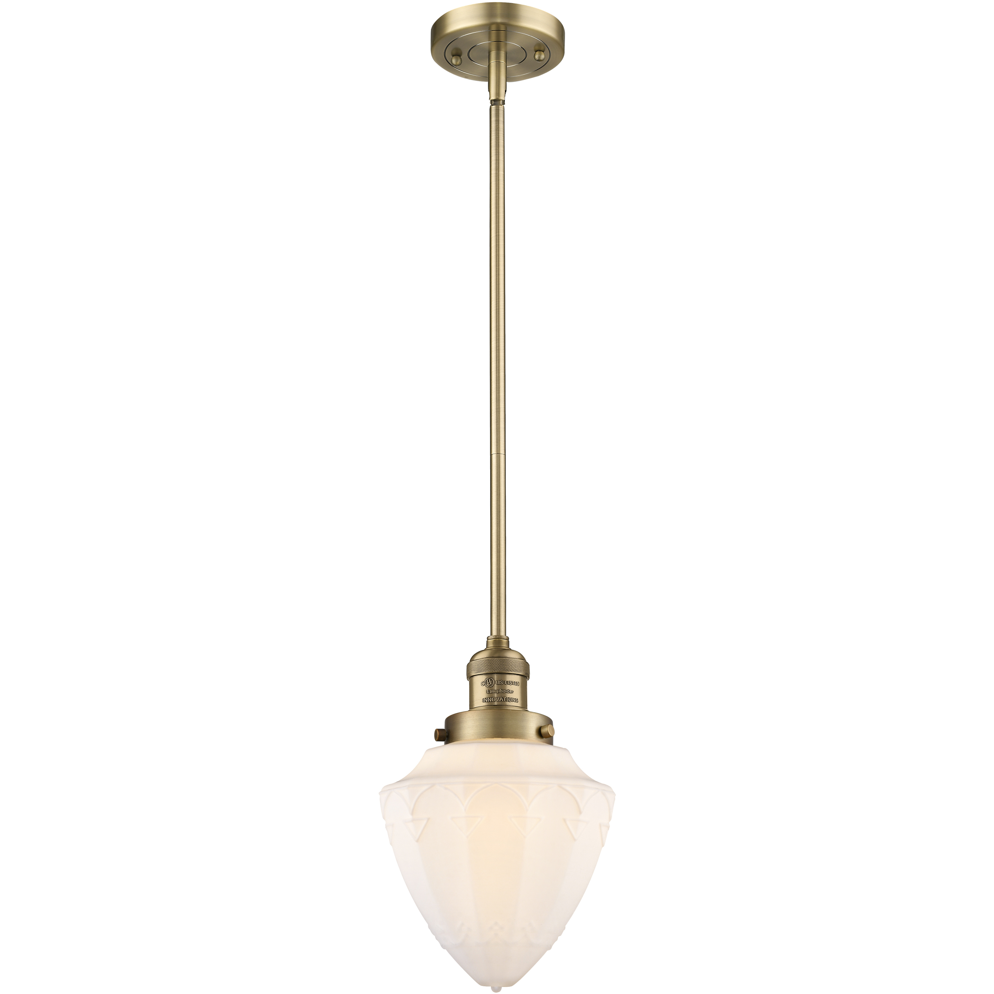 Franklin Restoration Bullet 1 Light 7 inch Brushed Brass Mini Pendant Ceiling Light in Incandescent, Matte White