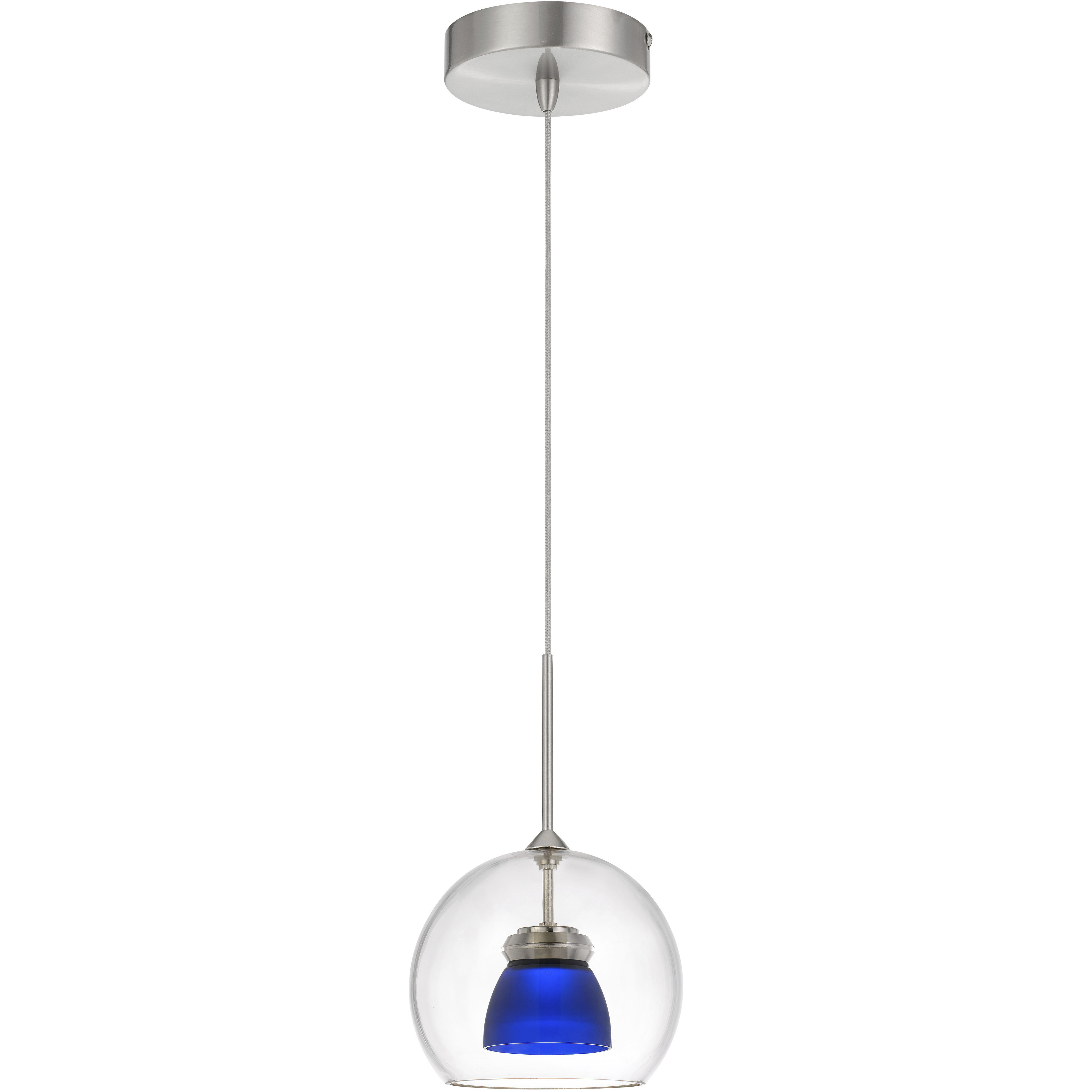 Double Glass LED 6 inch Frosted Blue Mini Pendant Ceiling Light in Blue Frost, Clear