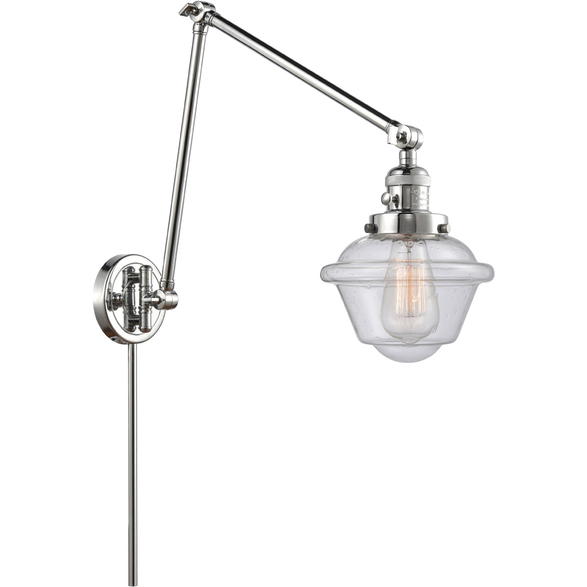 Small Oxford 30 inch 3.5 watt Polished Chrome Swing Arm Wall Light in Seedy Glass, Franklin Restoration