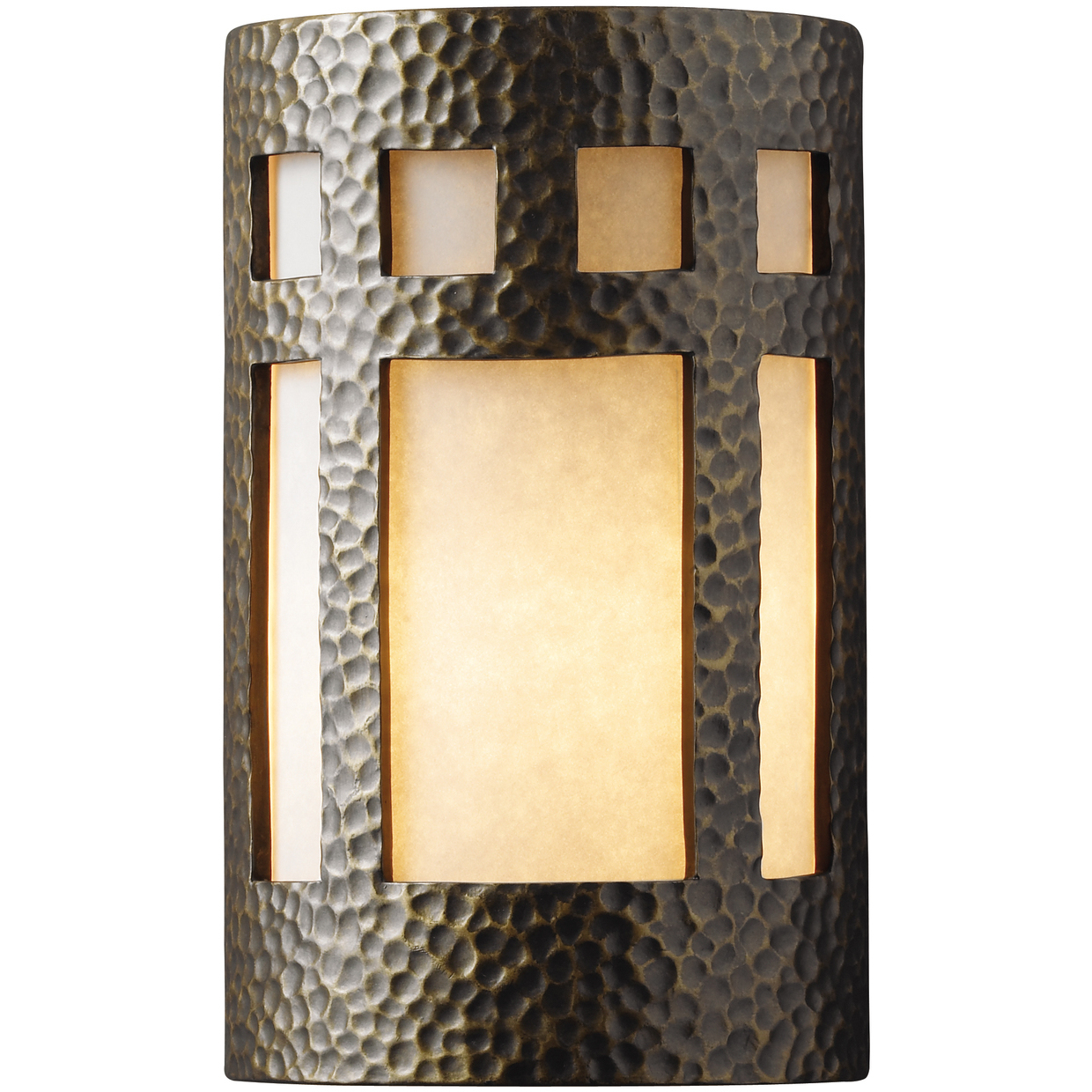 Ambiance Cylinder LED 7.75 inch Hammered Polished Brass ADA Wall Sconce Wall Light, Large