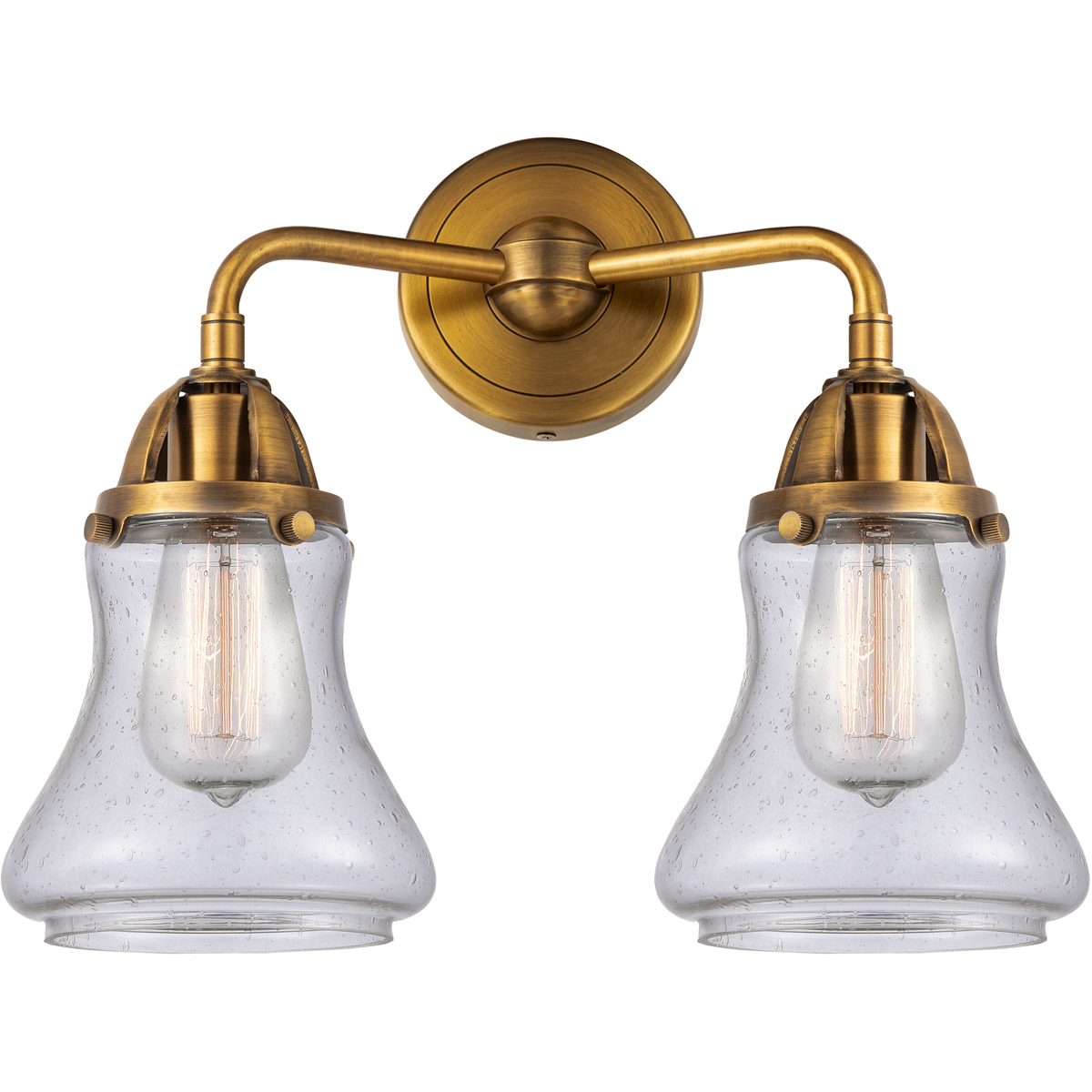 Nouveau 2 Bellmont 2 Light 14 inch Brushed Brass Bath Vanity Light Wall Light in Seedy Glass