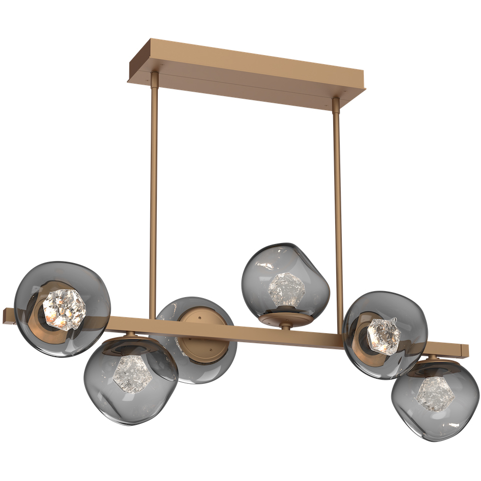 Luna LED Novel Brass Linear Pendant Ceiling Light in 2700K LED, Zircon Inner - Smoke Outer, Twisted Branch