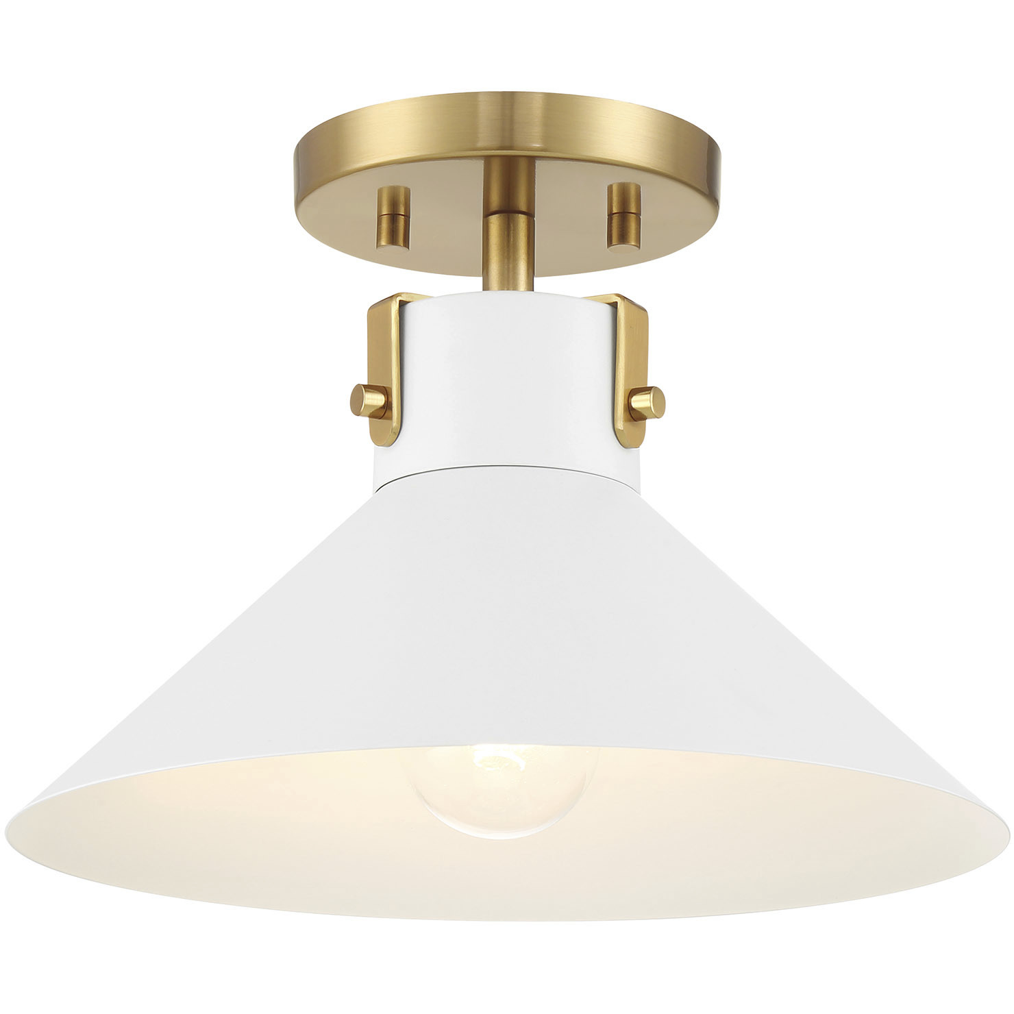 Contemporary 1 Light 11.5 inch White with Natural Brass Semi-Flush Ceiling Light