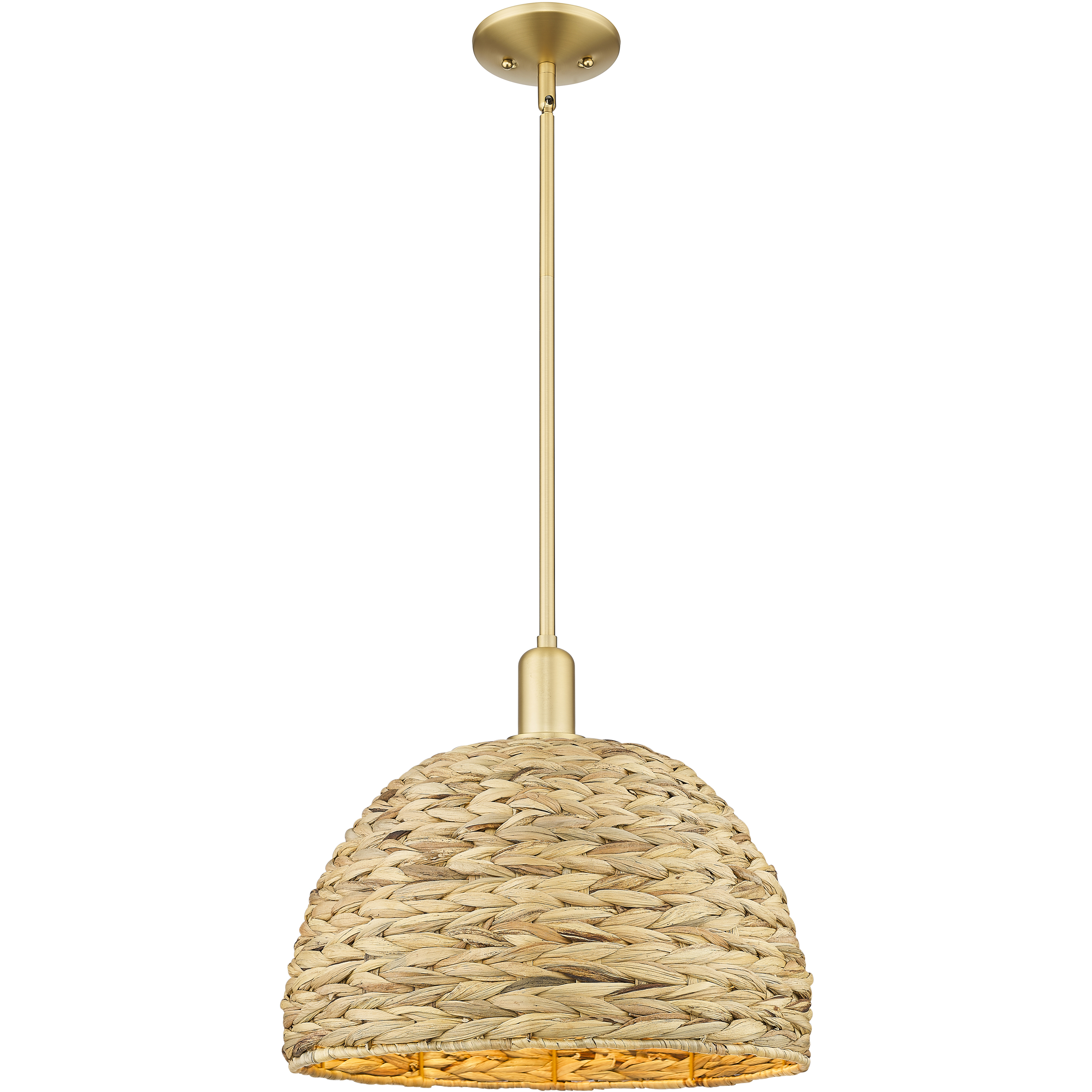 Arcadia Woven Rattan 1 Light 15.75 inch Satin Gold Mini Pendant Ceiling Light