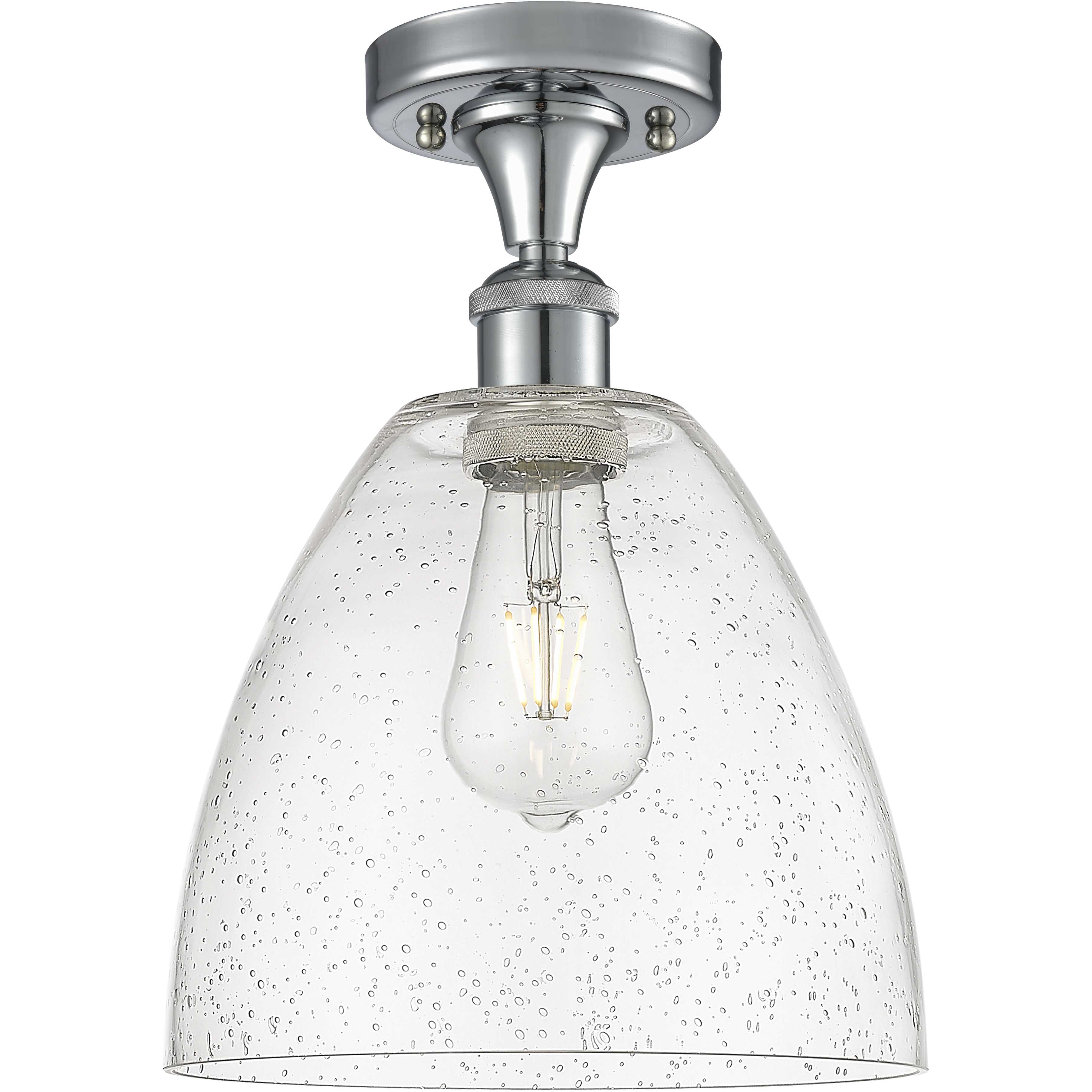 Edison Bristol Glass 1 Light 9 inch Brushed Satin Nickel Semi-Flush Mount Ceiling Light in Seedy Glass