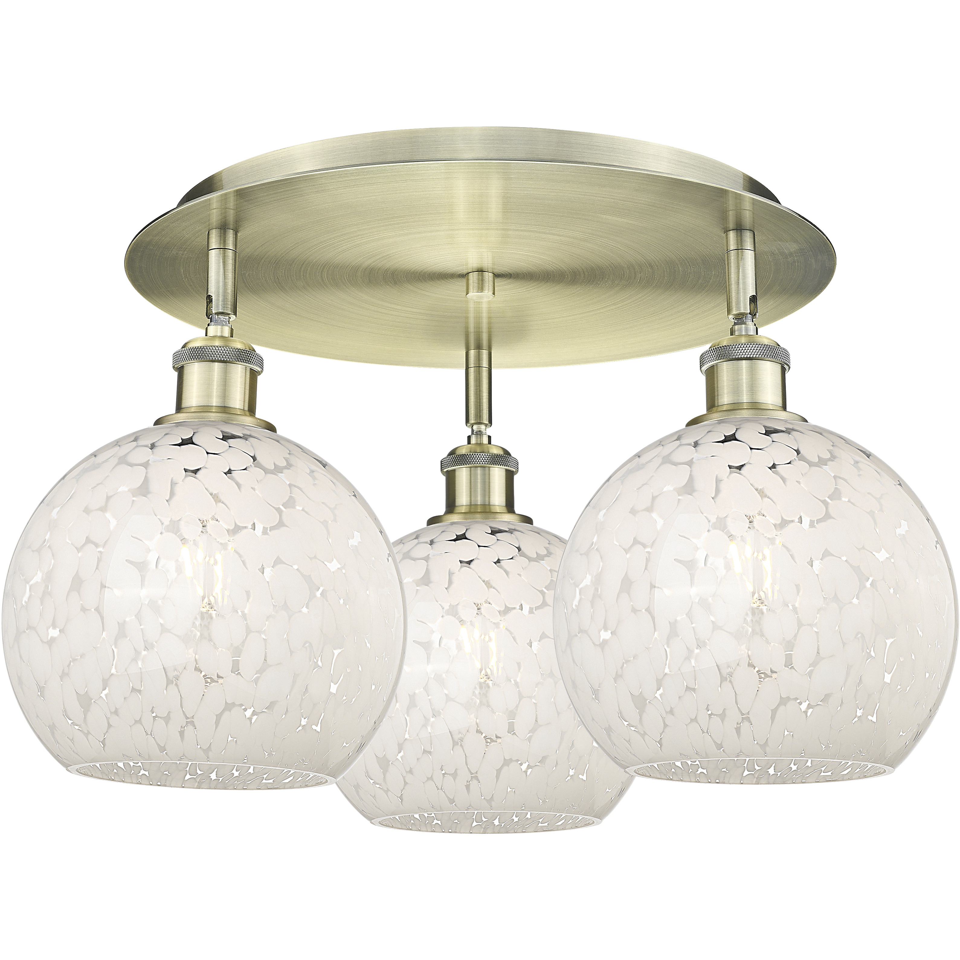 Ballston White Mouchette 3 Light 19.75 inch Antique Brass Flush Mount Ceiling Light