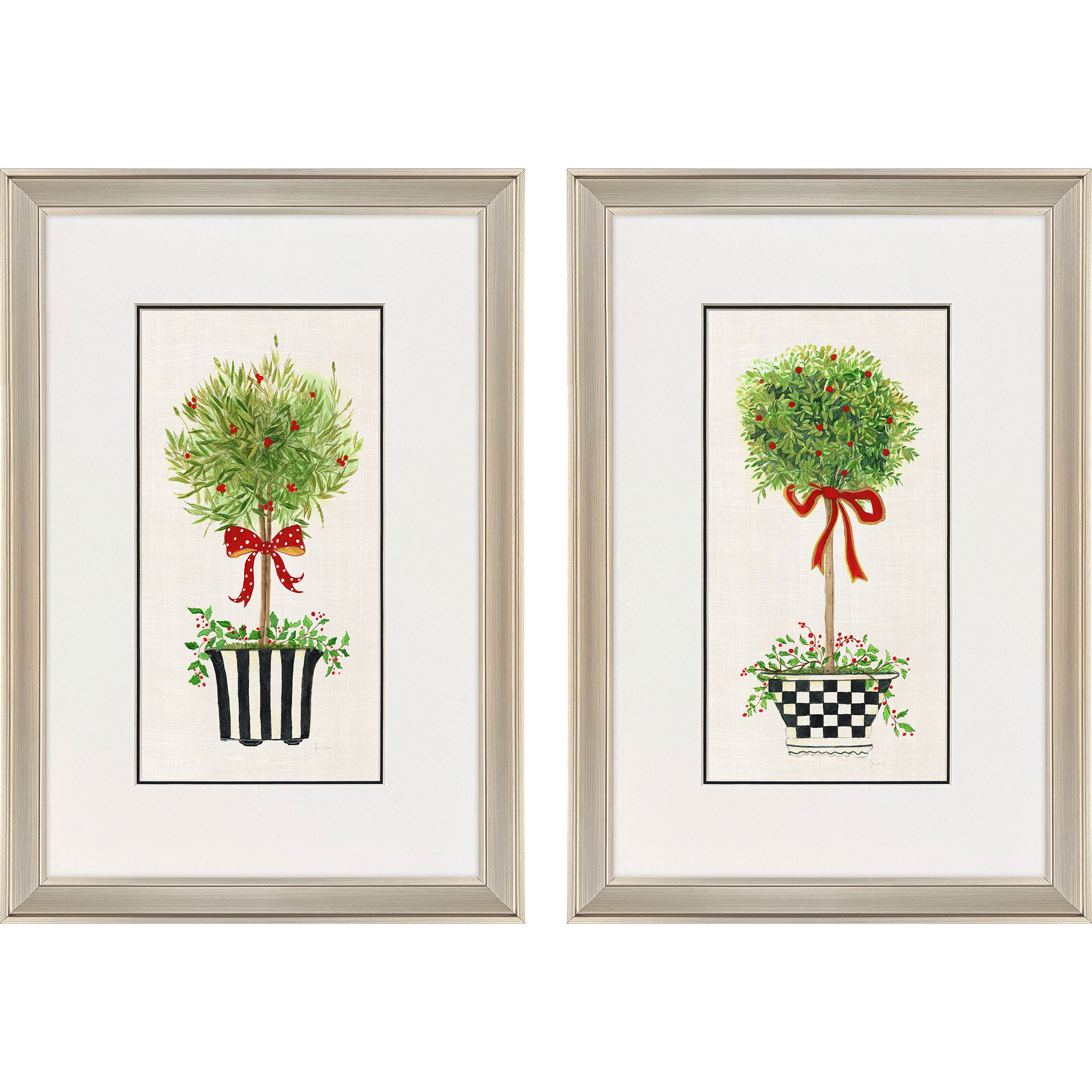 Ribbon Topiary Green and Black and Red and White Framed Art, Propac